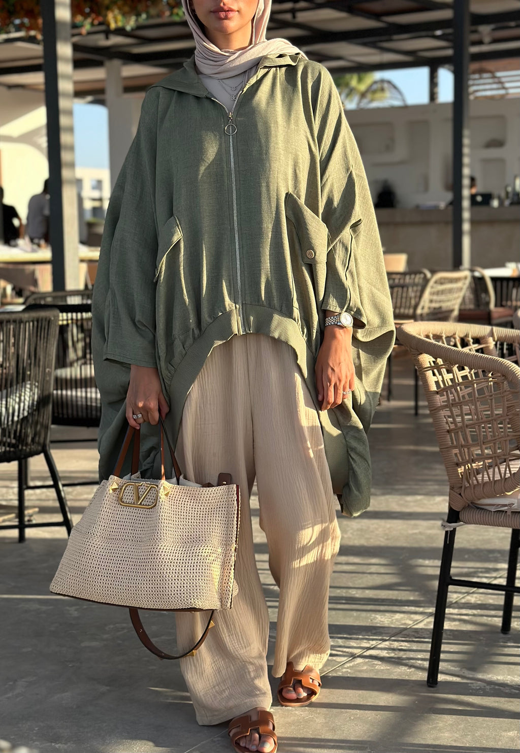 Olive Linen Ribbed Top