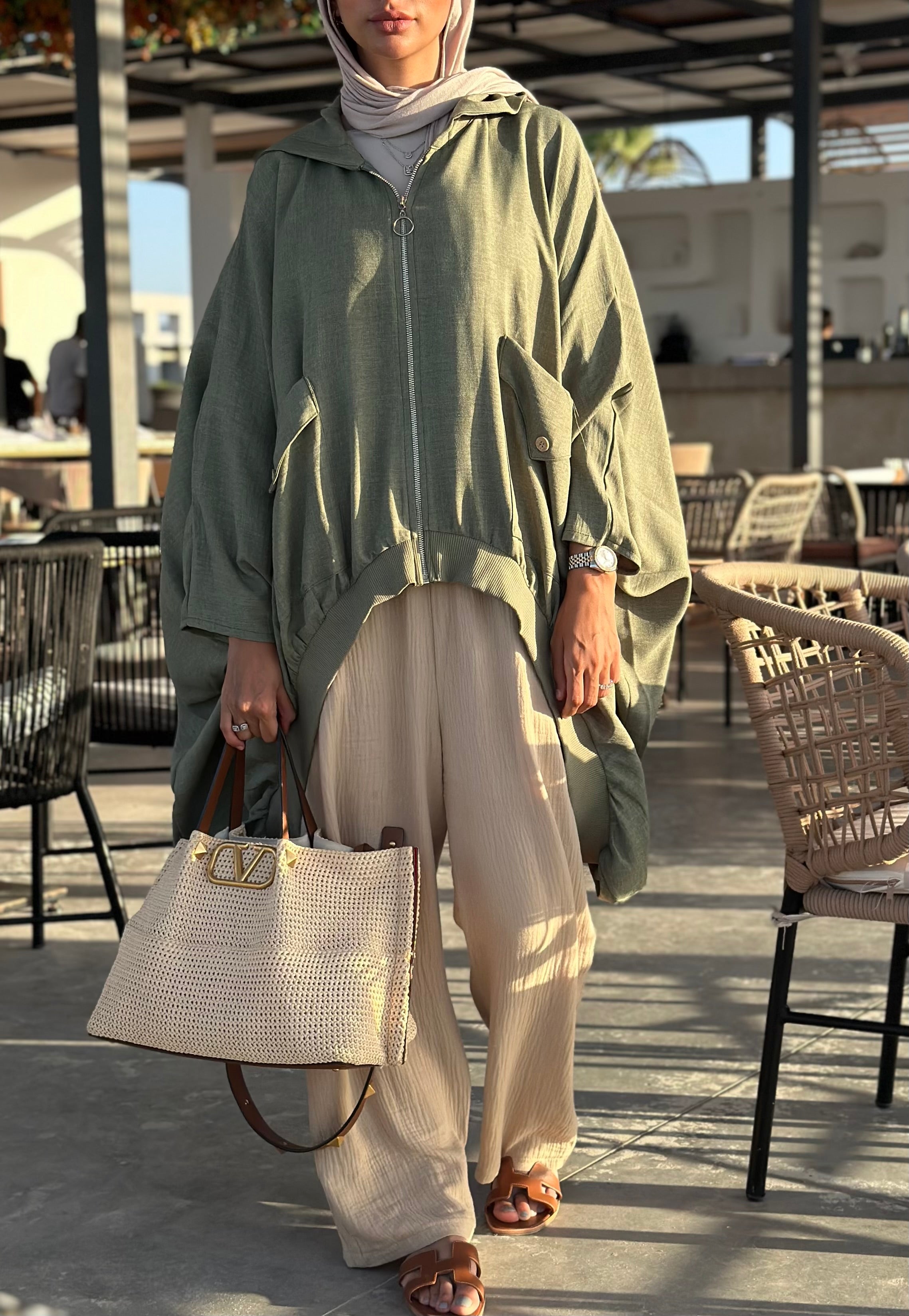 Olive Linen Ribbed Top