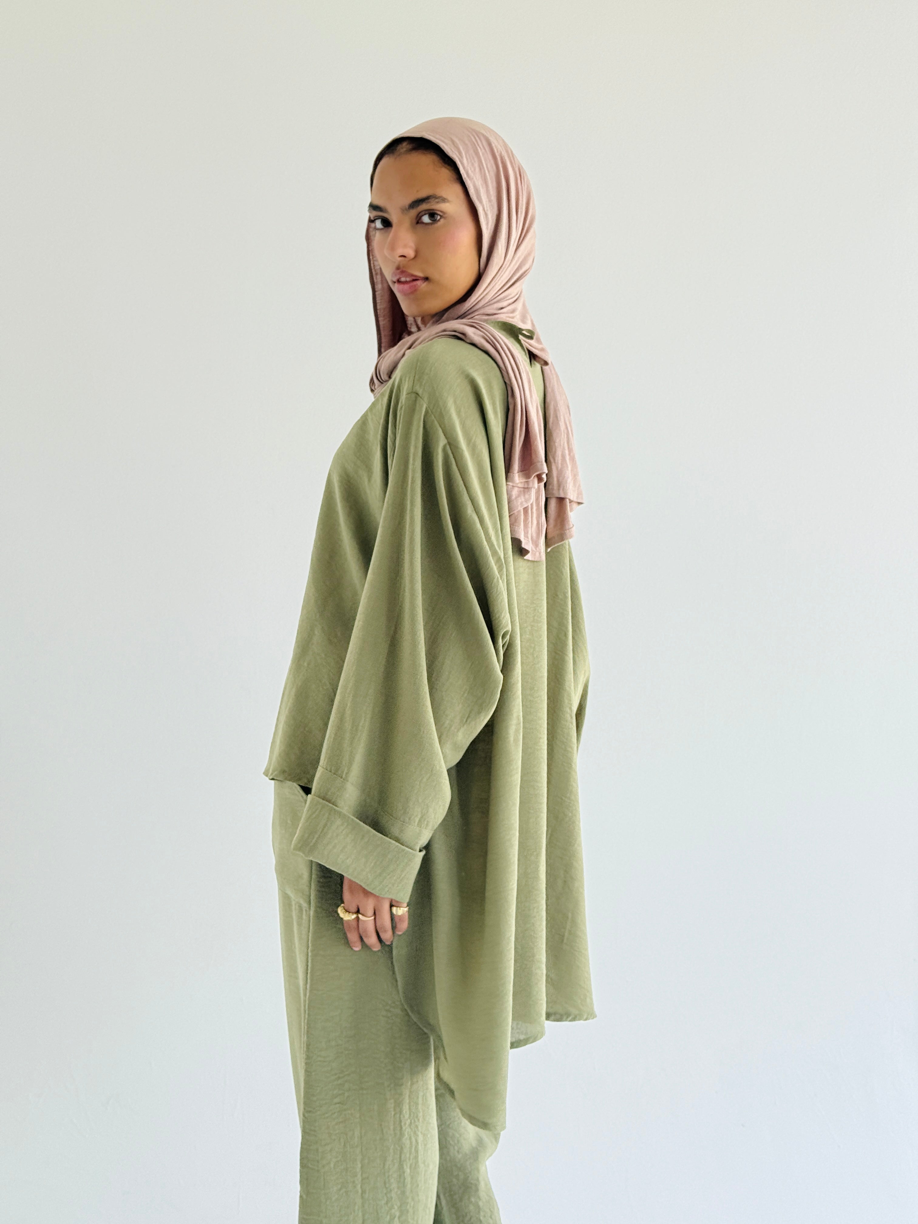 Olive High Low Linen Set