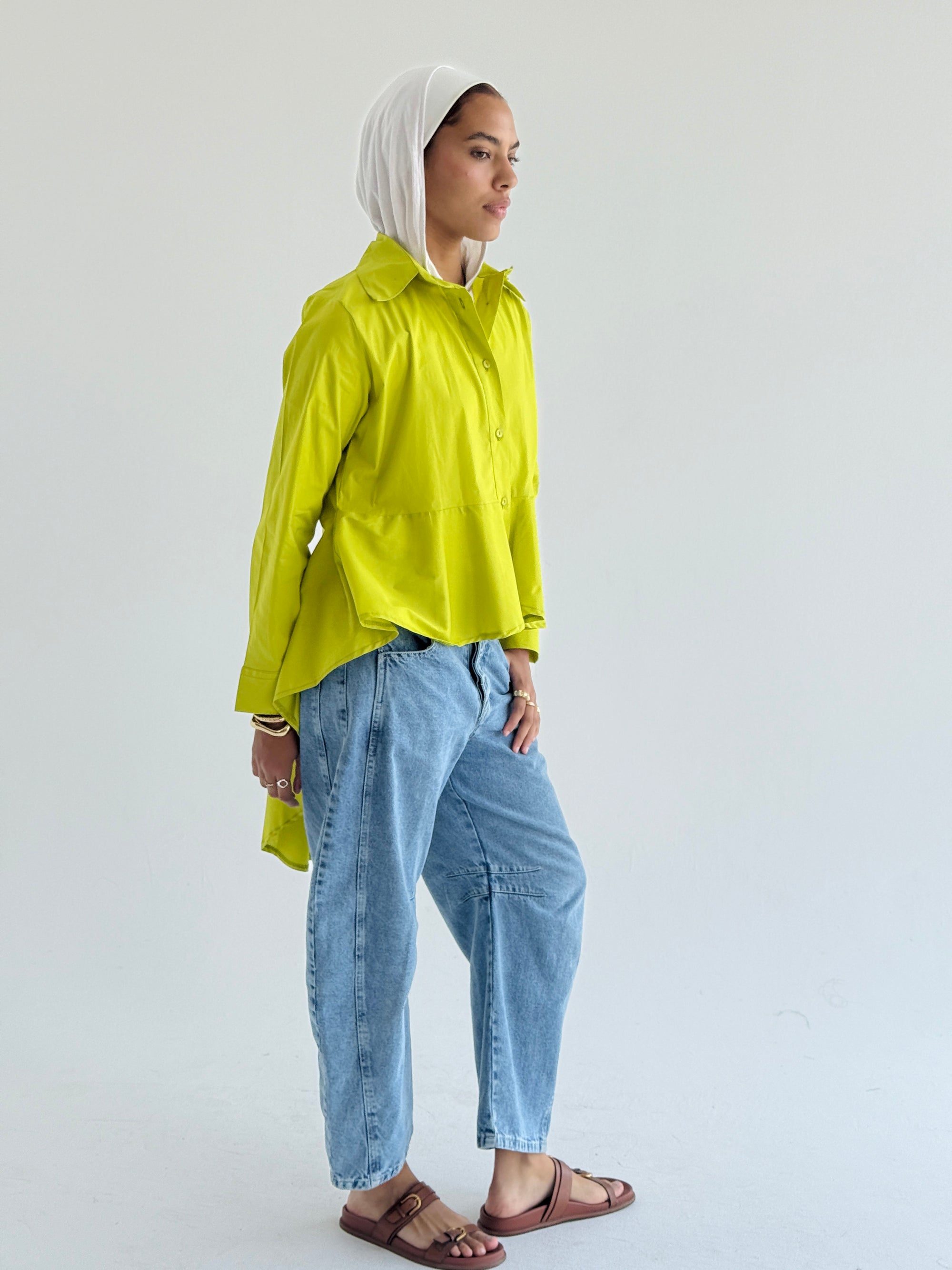 Lime Round Ruffled Poplin Shirt