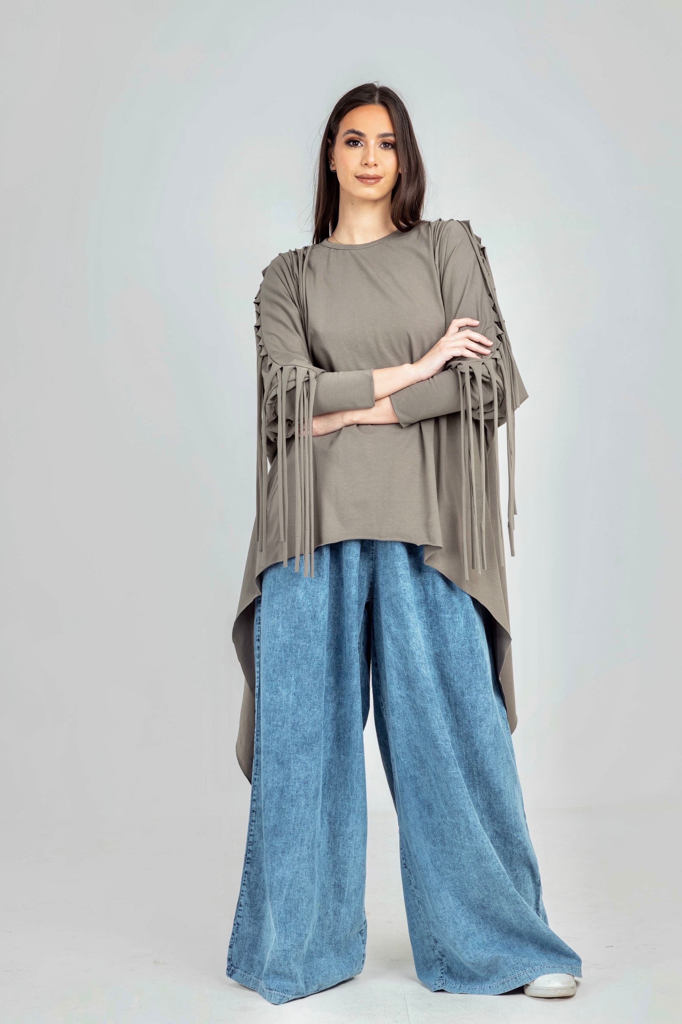 Olive Cotton Fringes Top
