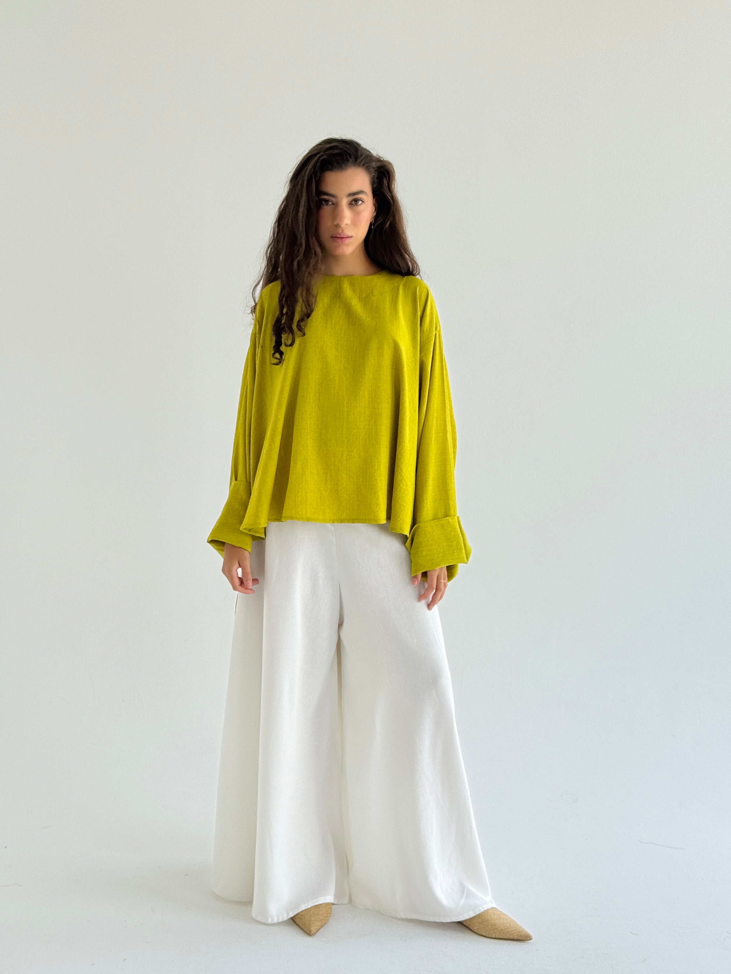 Lime High Low Linen Top