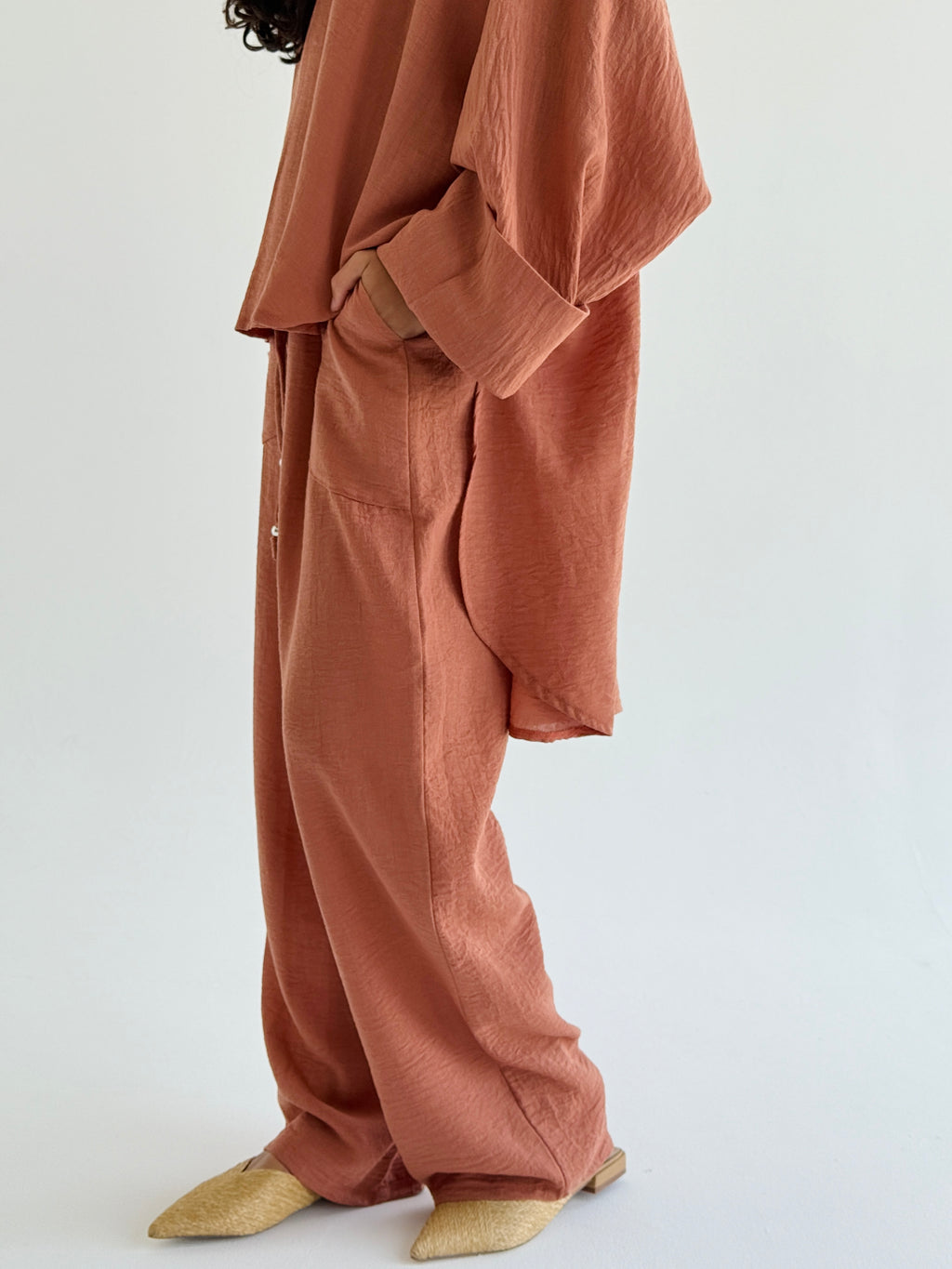 Coral High Low Linen Set