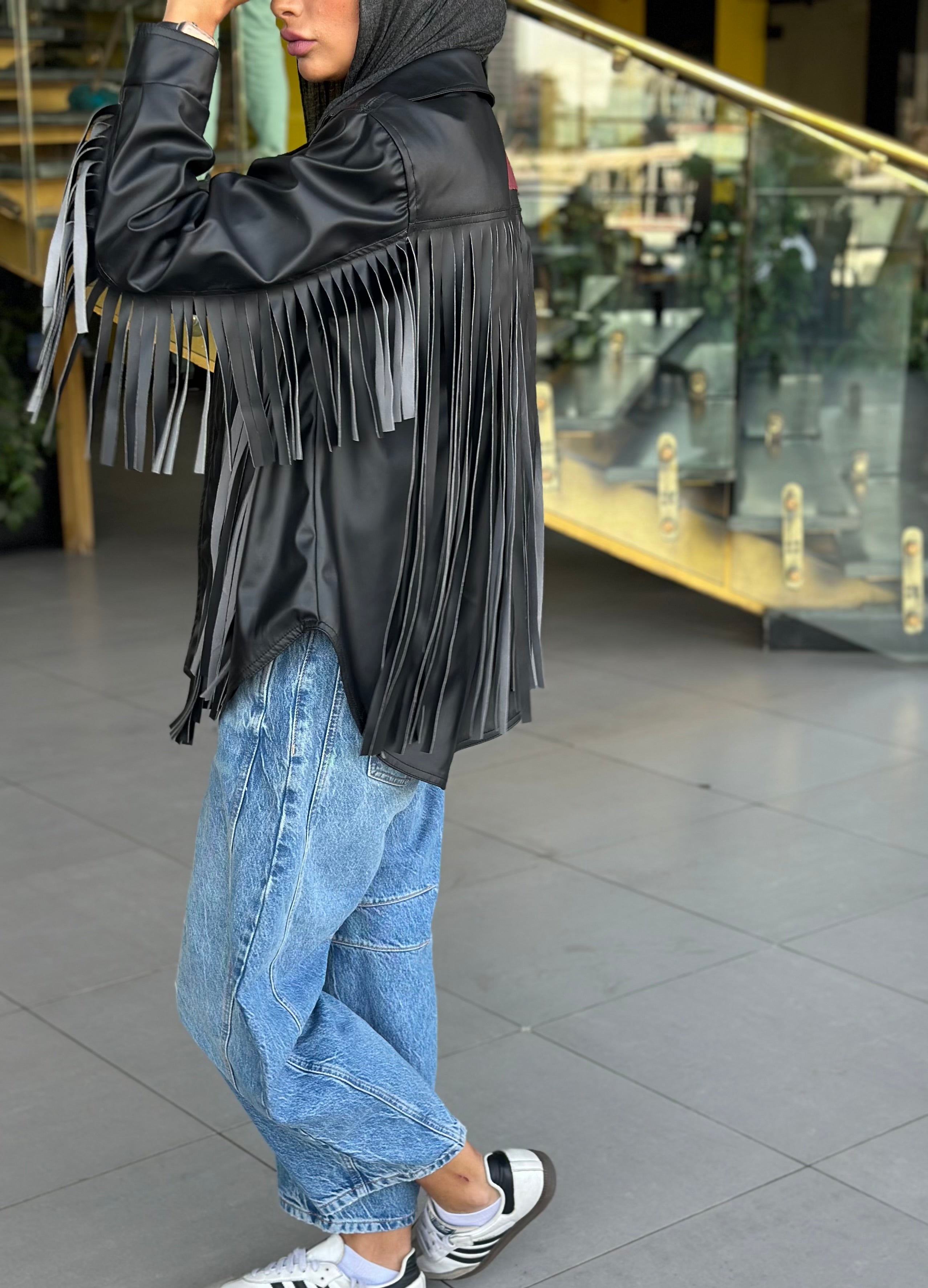 Black Fringes Leather Jacket