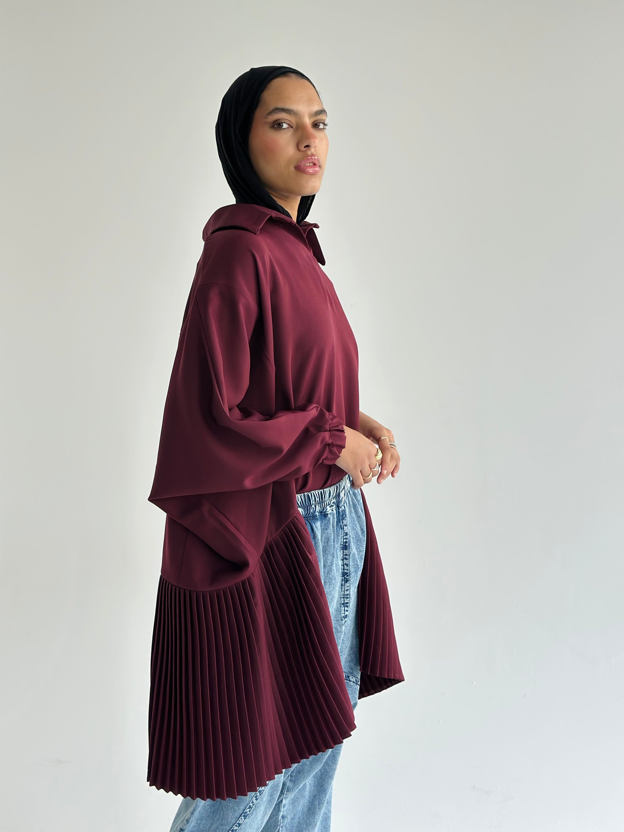 Burgundy Pleated Top