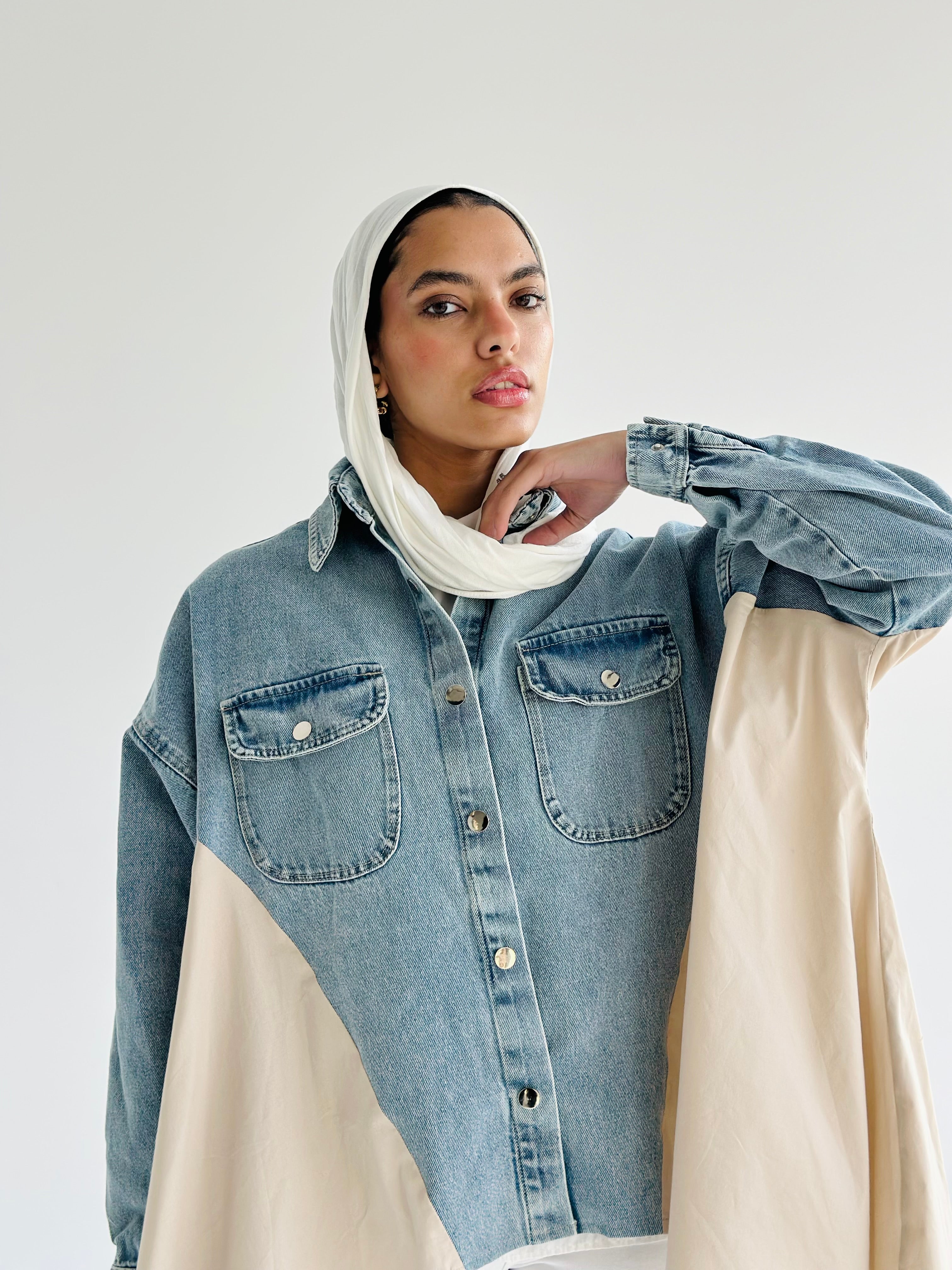 Denim X Beige Poplin Wing Jacket