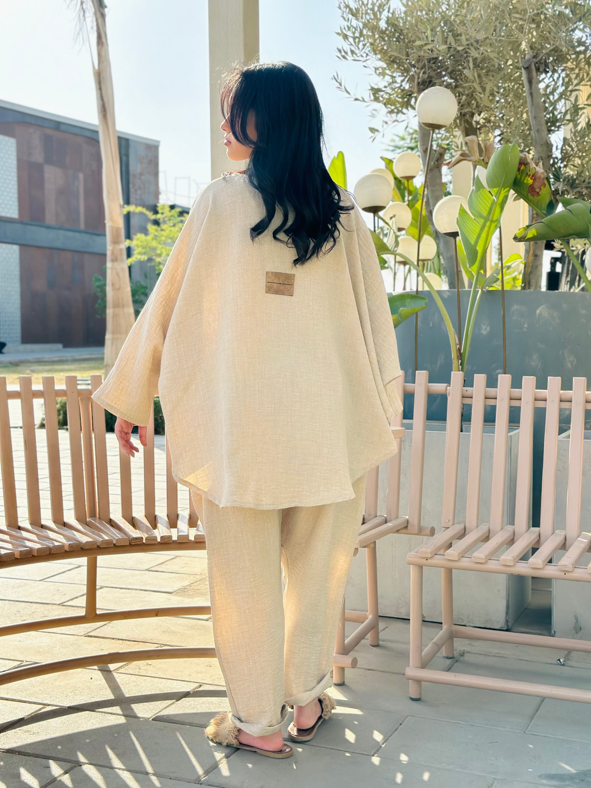Beige Linen Harem Set