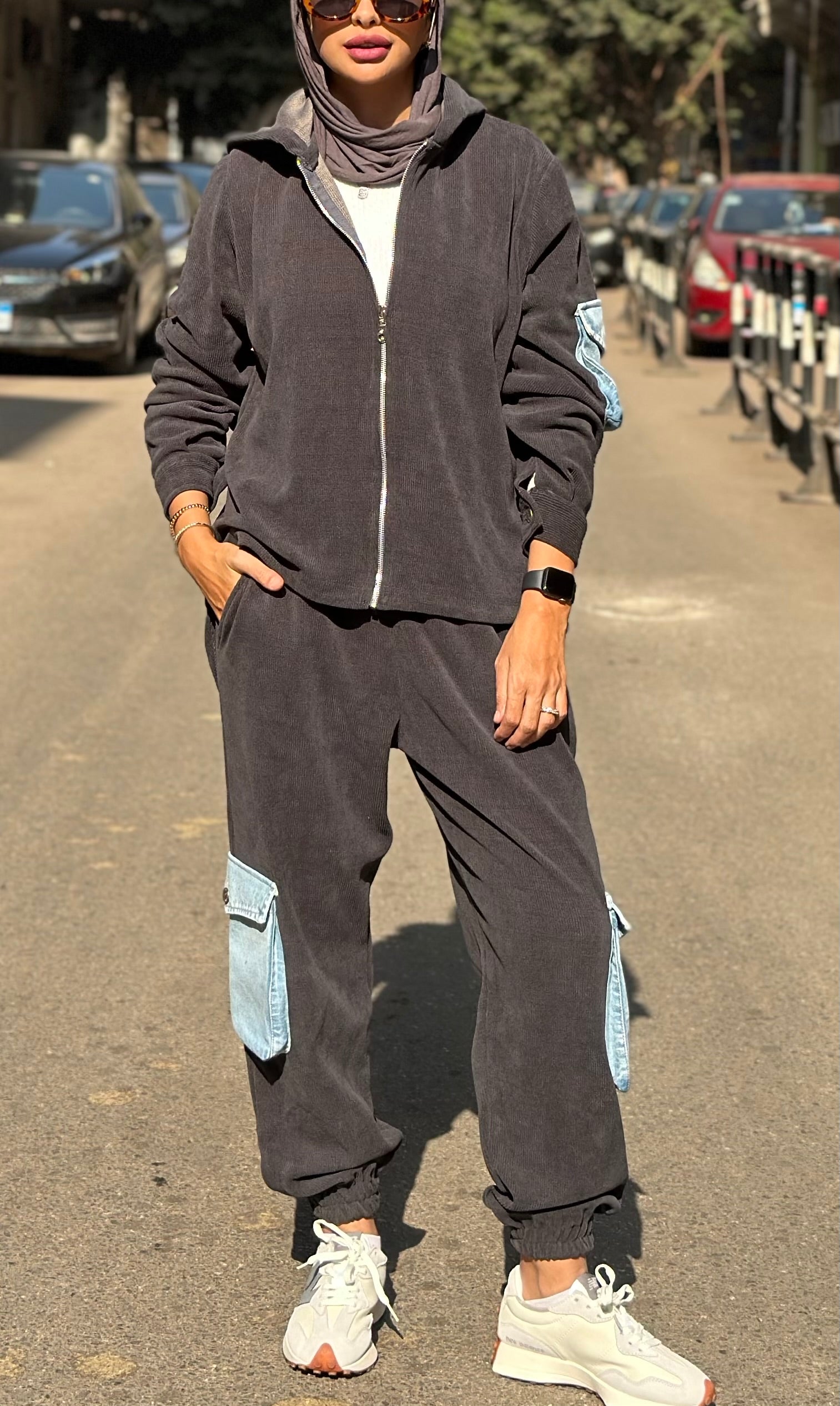 Grey Cargo Denim Set