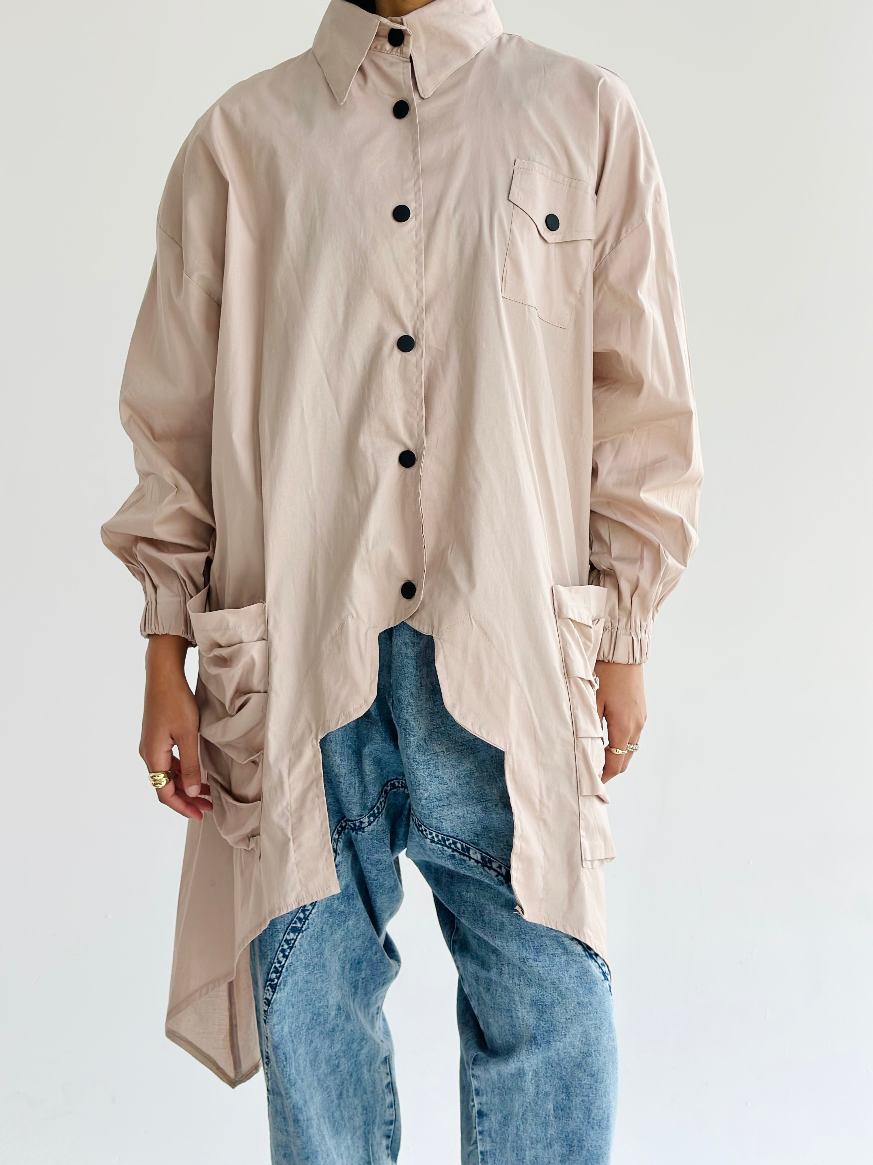 Beige Big Pockets Poplin Shirt