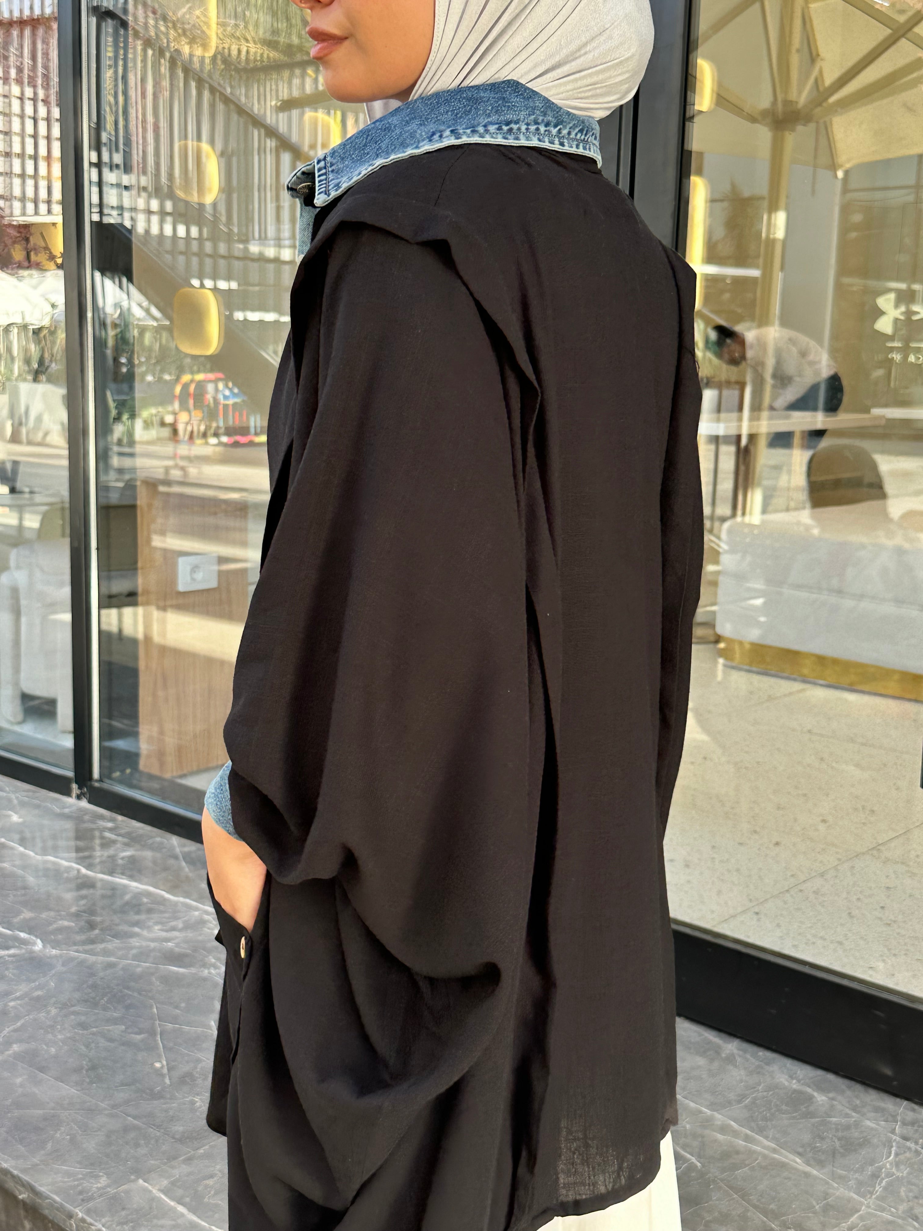 Black Linen Denim Lined Shirt