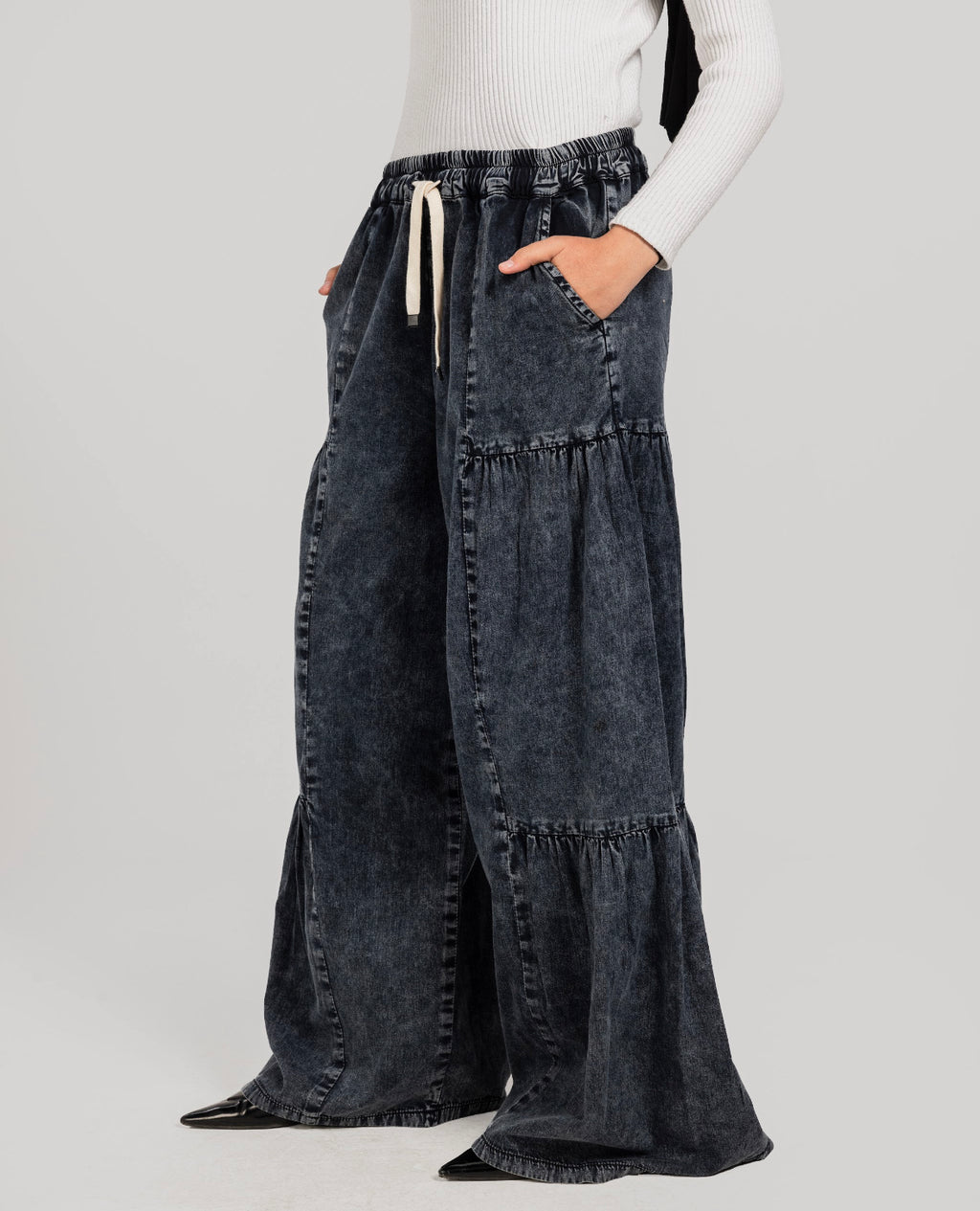 Washed Black Roadside Wide Leg Denim Pants
