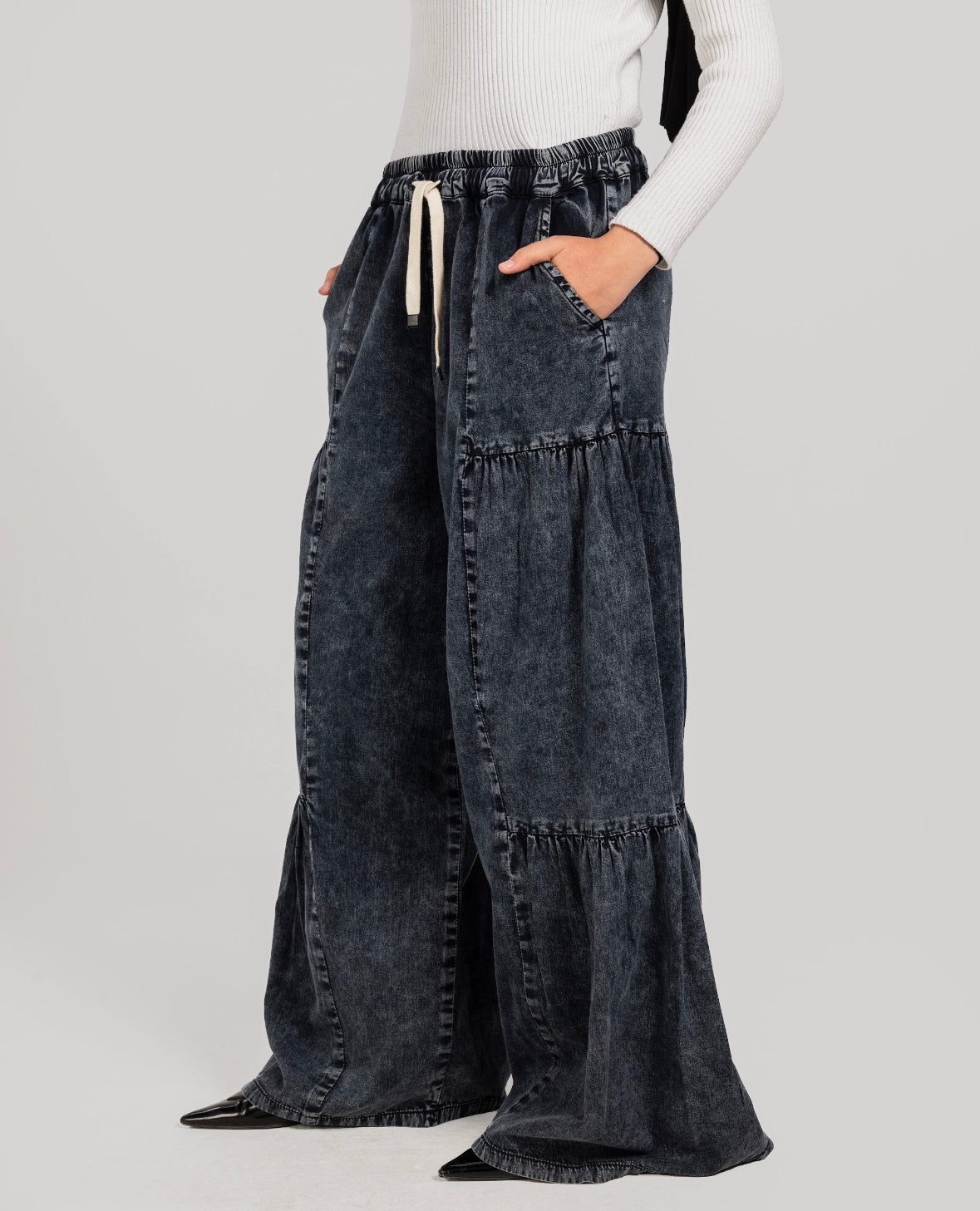 Washed Black Roadside Wide Leg Denim Pants
