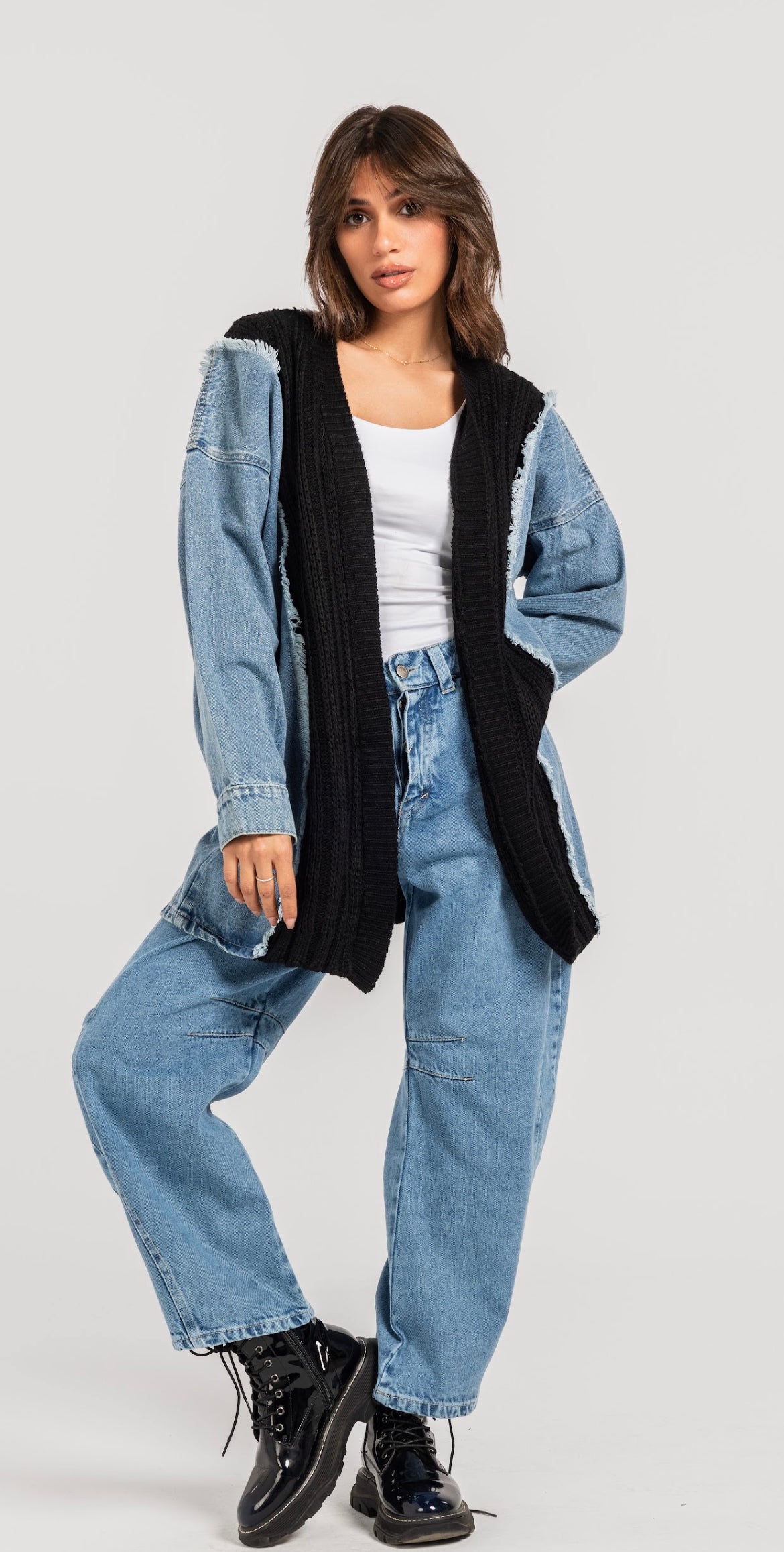 Black Denim x Knit Cardigan