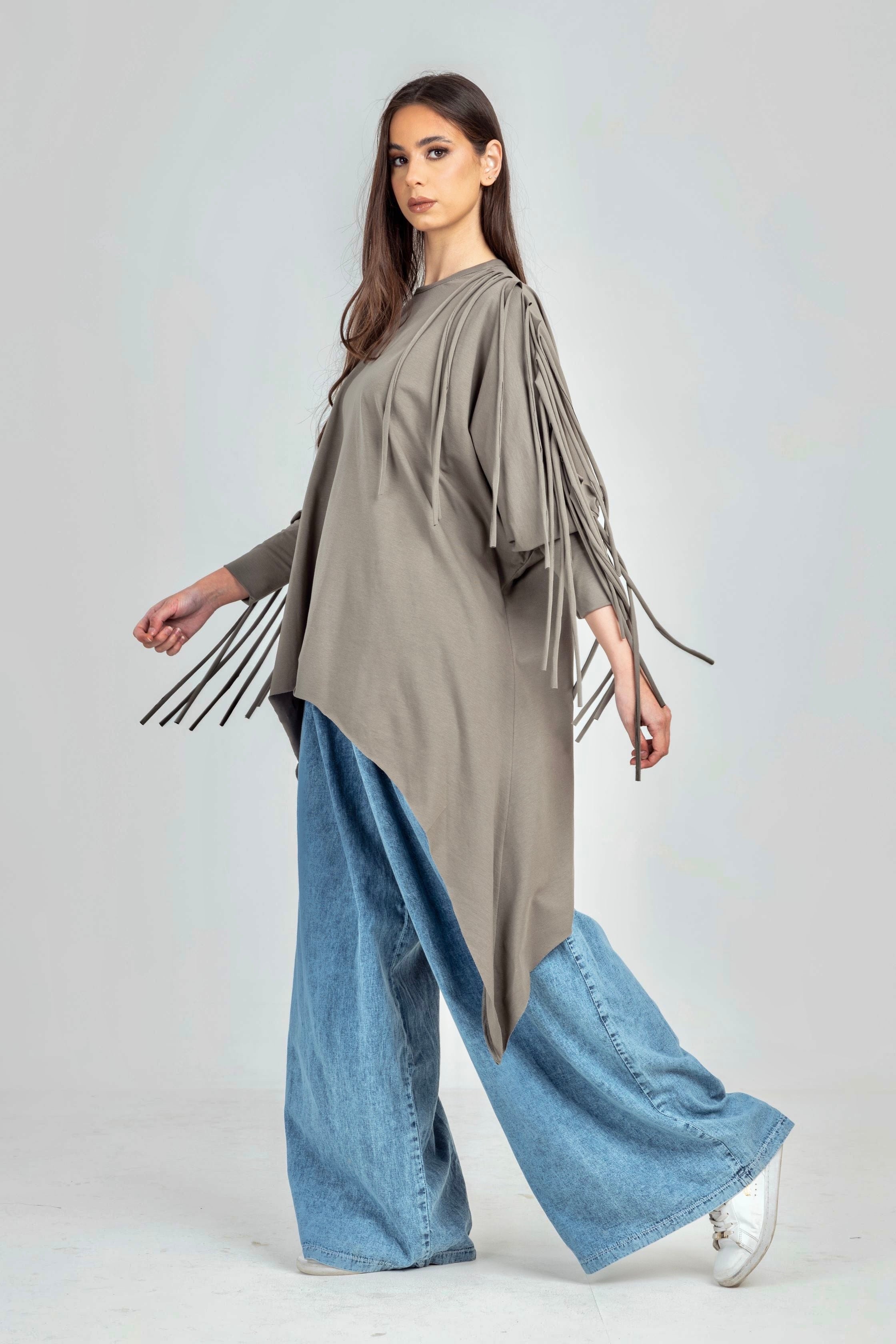Olive Cotton Fringes Top