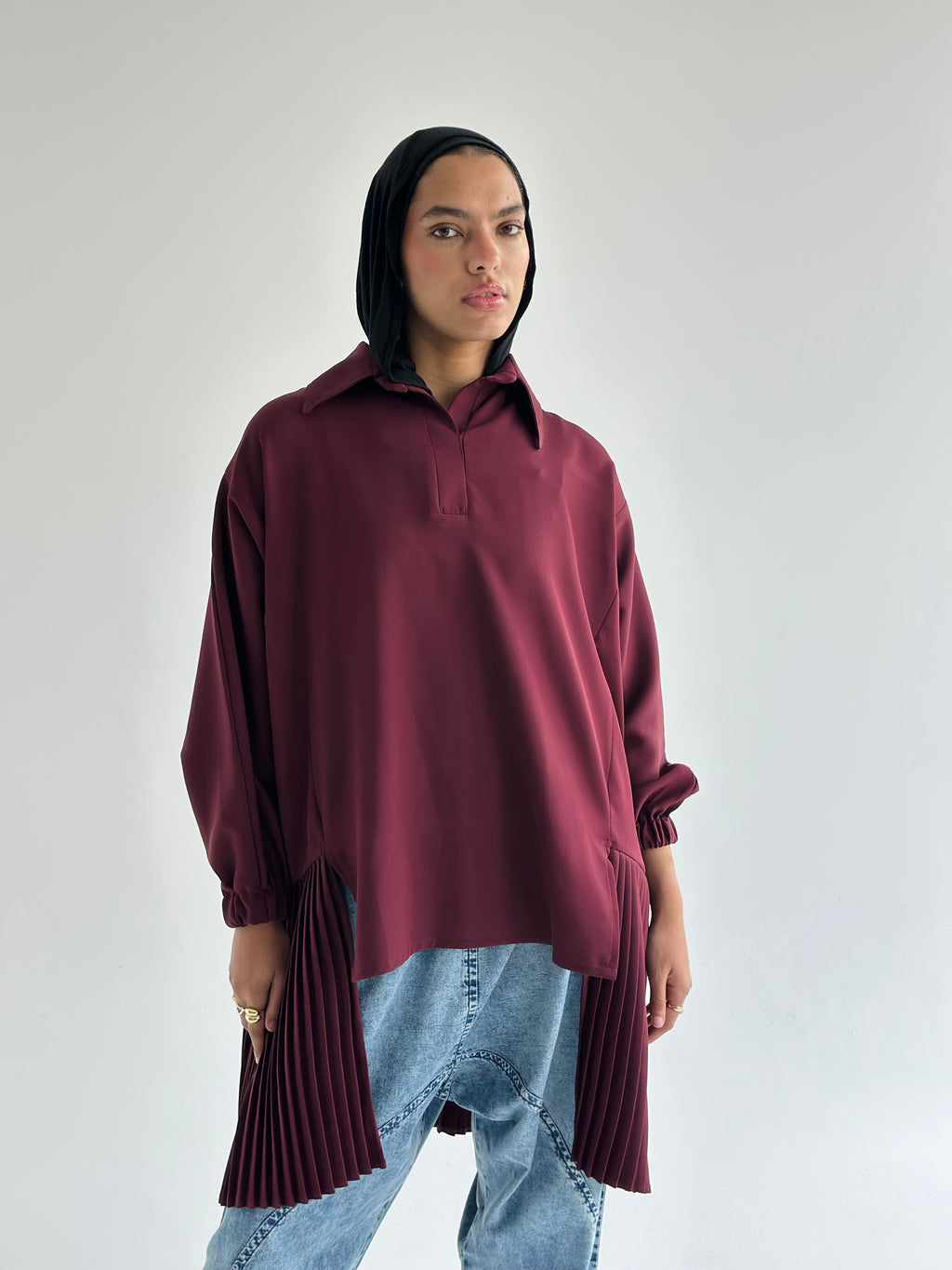 Burgundy   Pleated Top