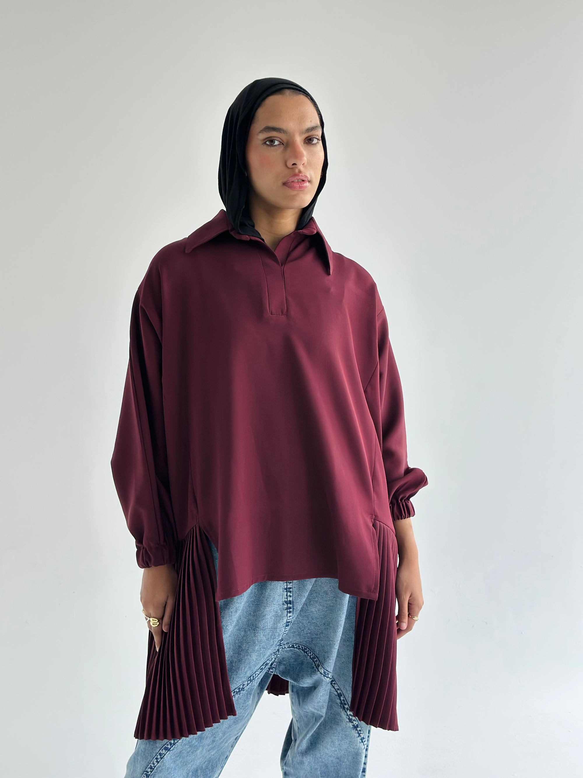 Burgundy   Pleated Top