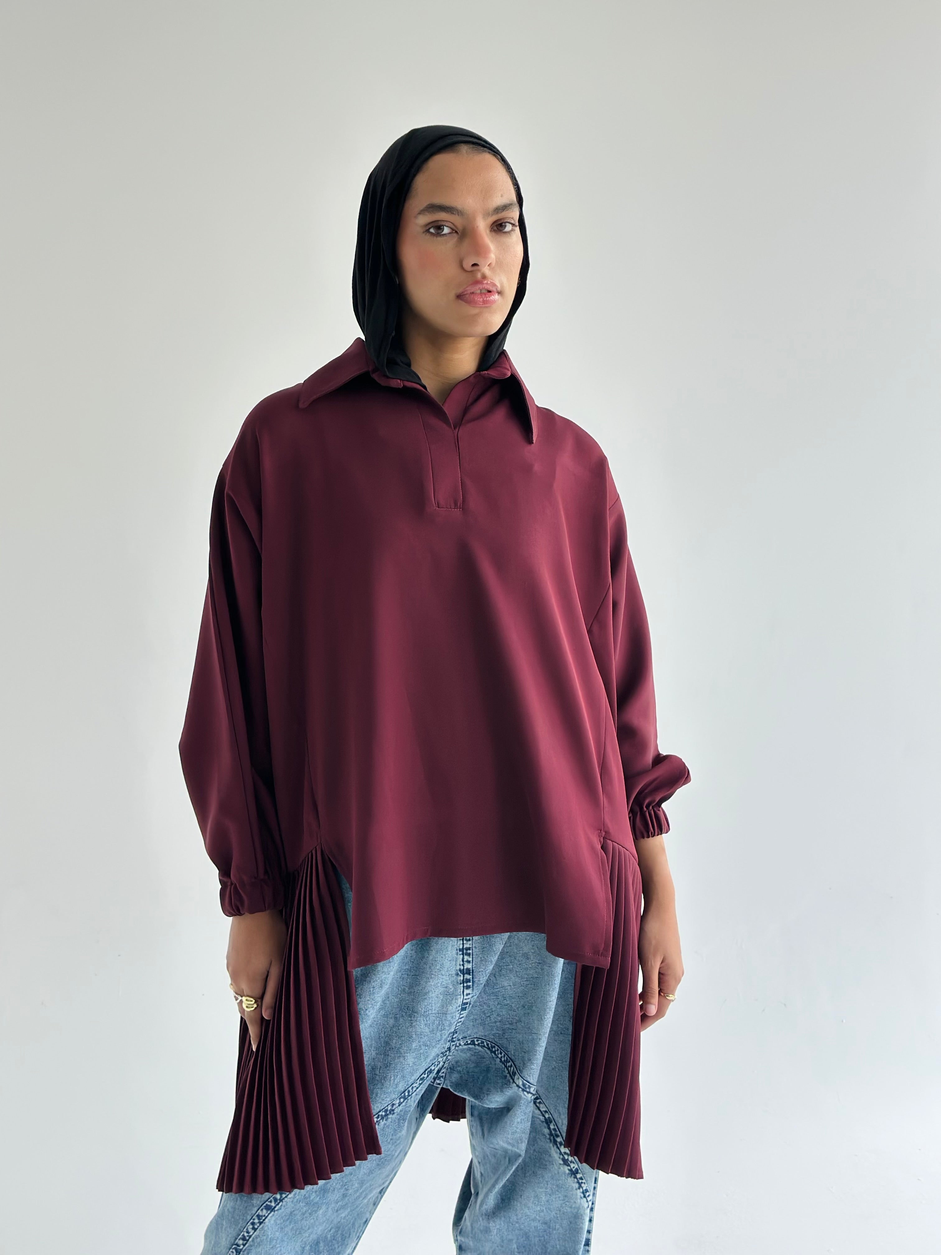 Burgundy   Pleated Top