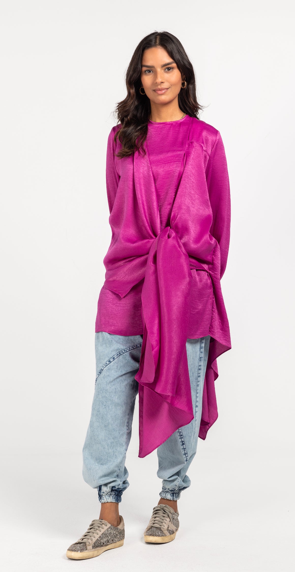 Hot Pink Satin Layered Shirt