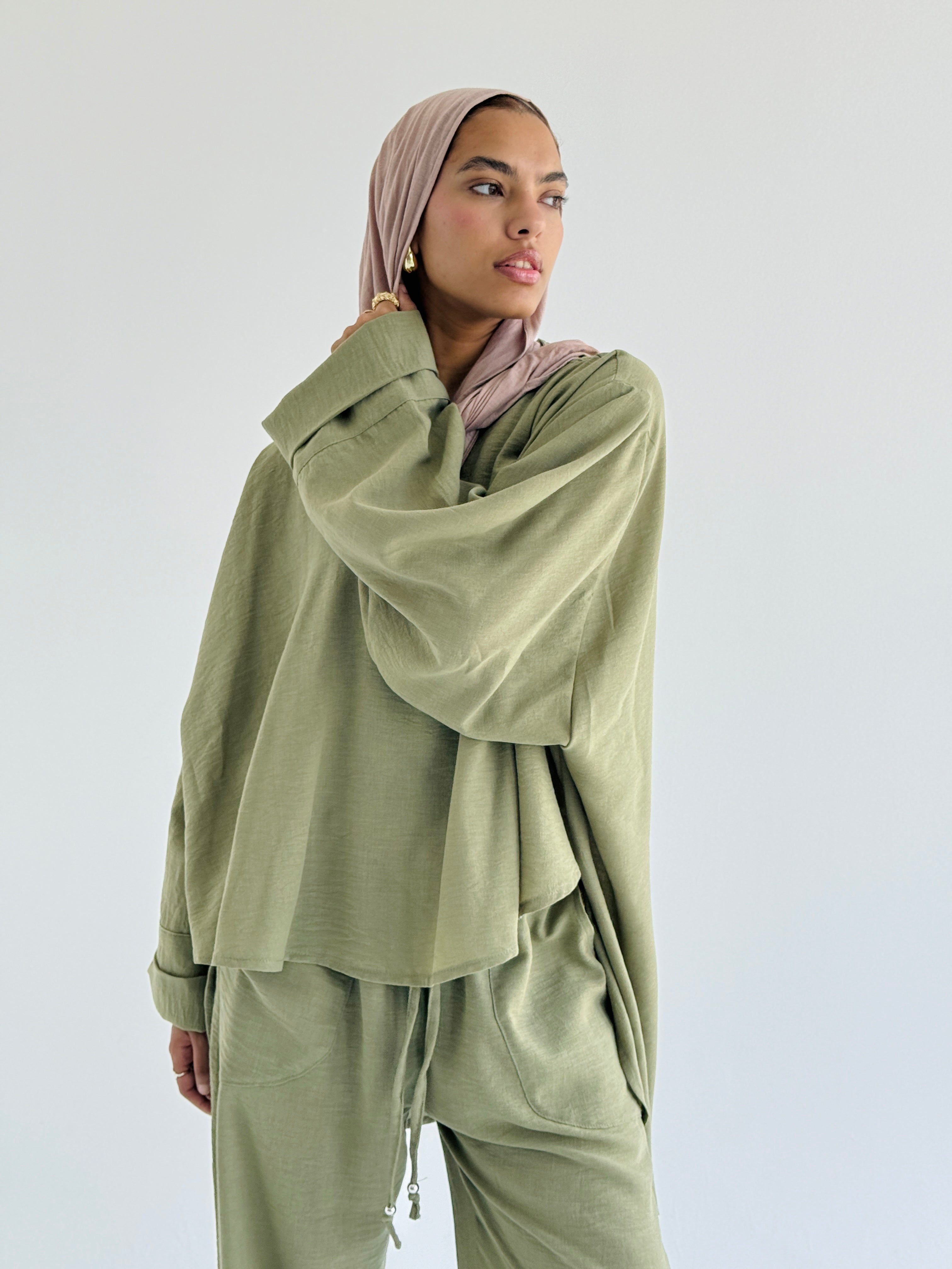 Olive High Low Linen Set