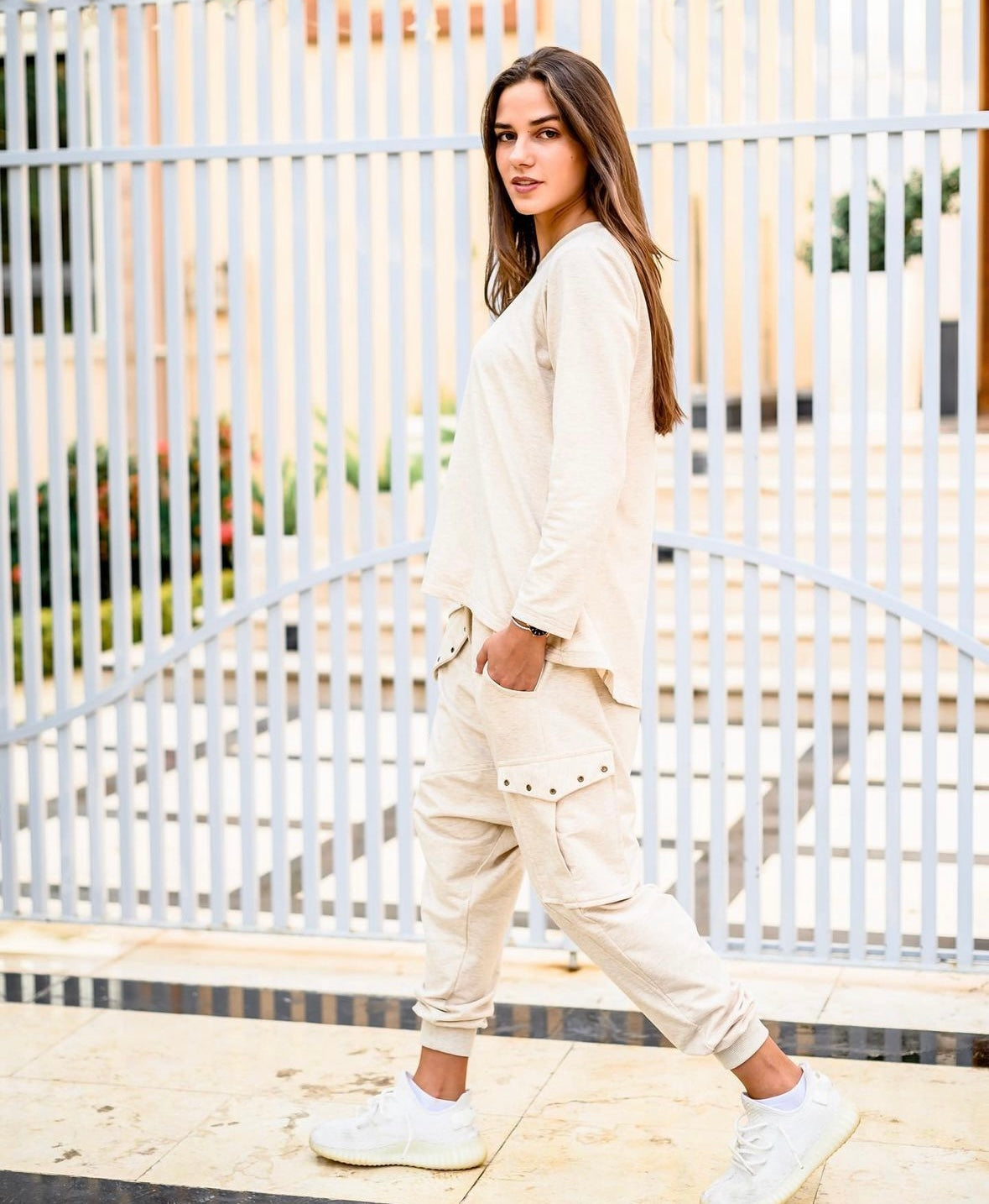 Beige Cotton Harem Set