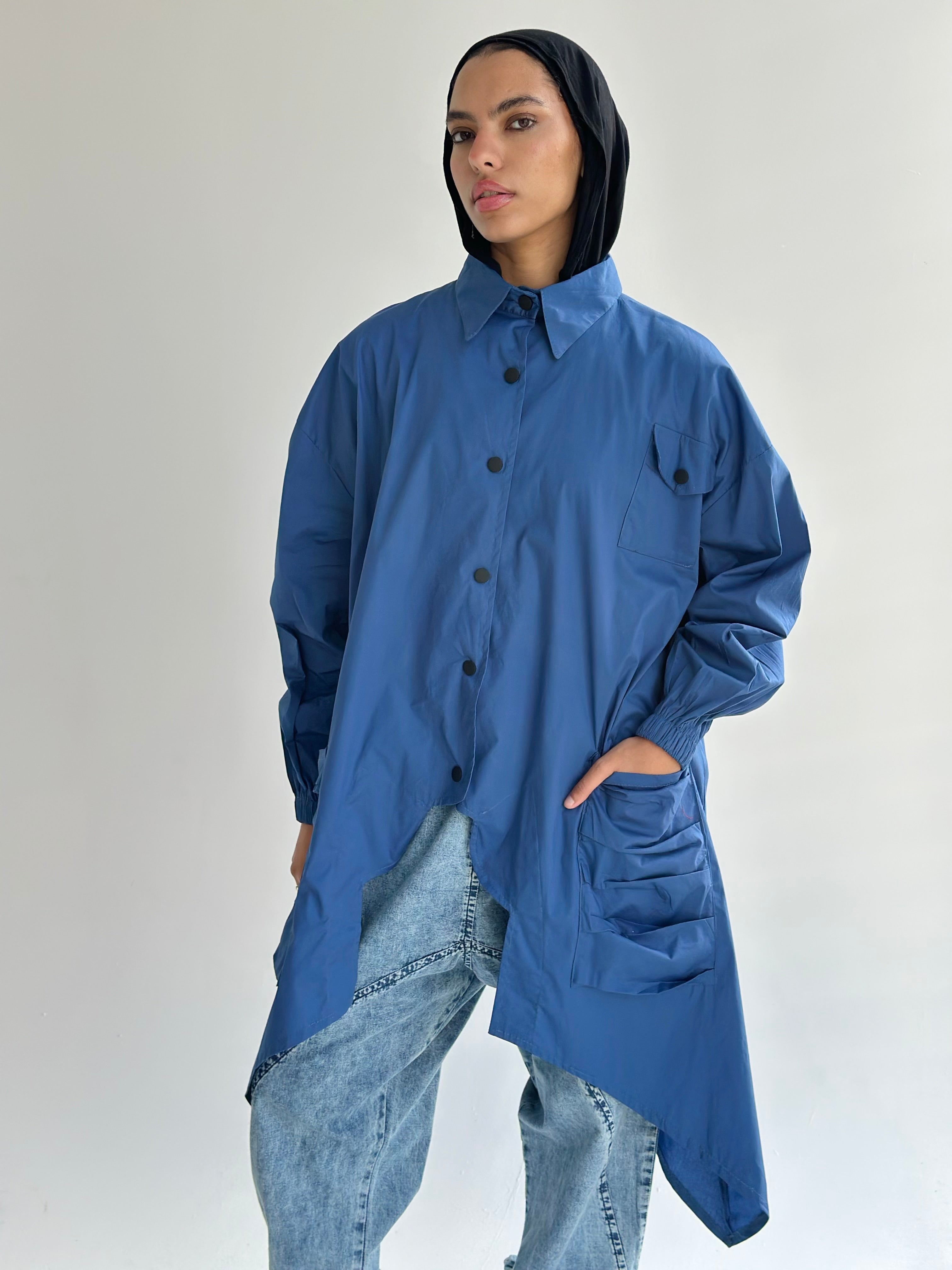 Blue Big Pockets Poplin Shirt