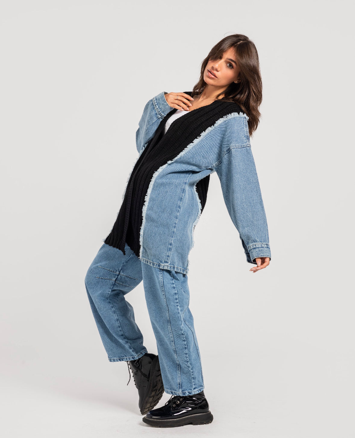 Black Denim x Knit Cardigan