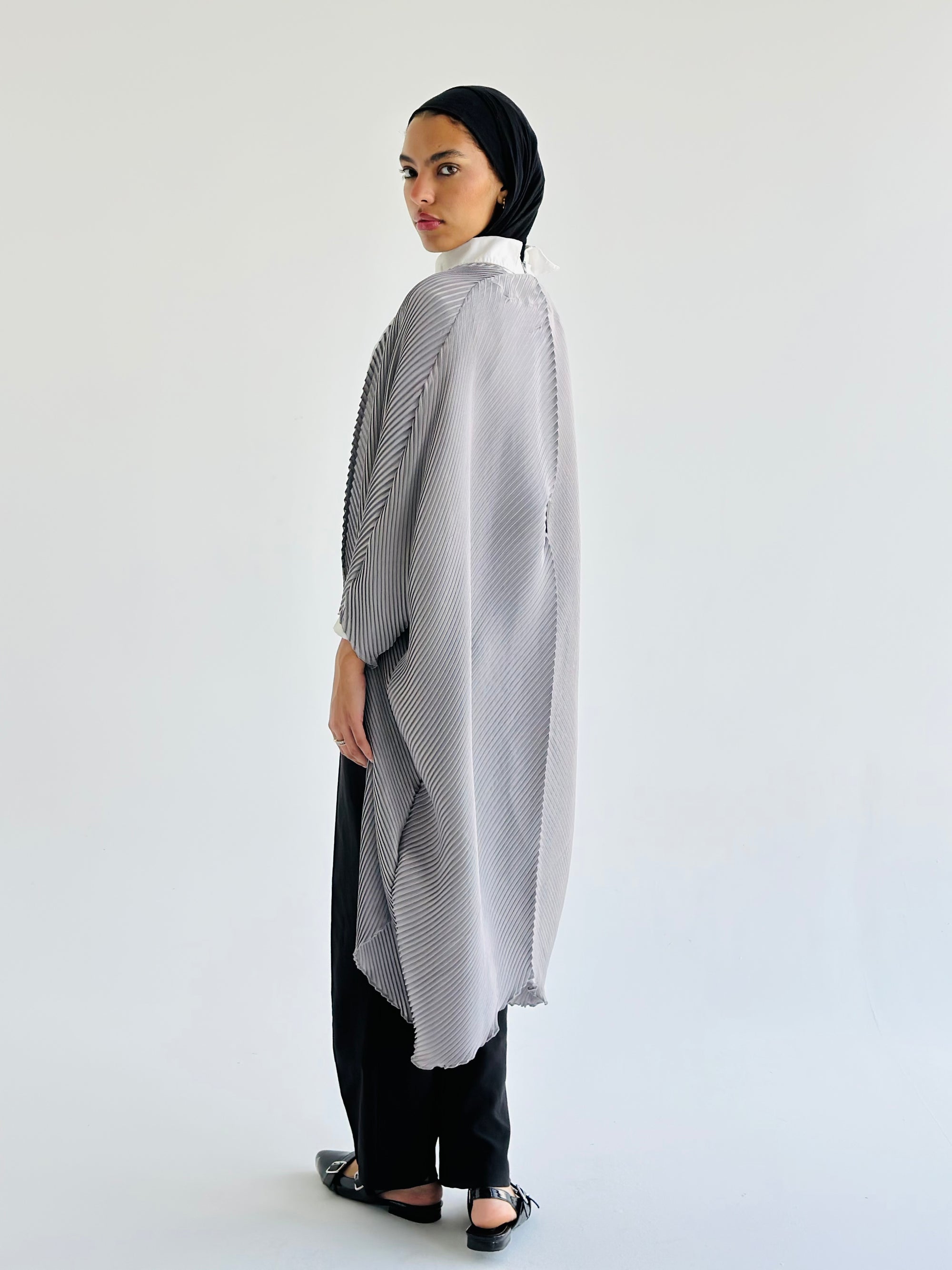 Shimmery Grey Pleated Cardigan