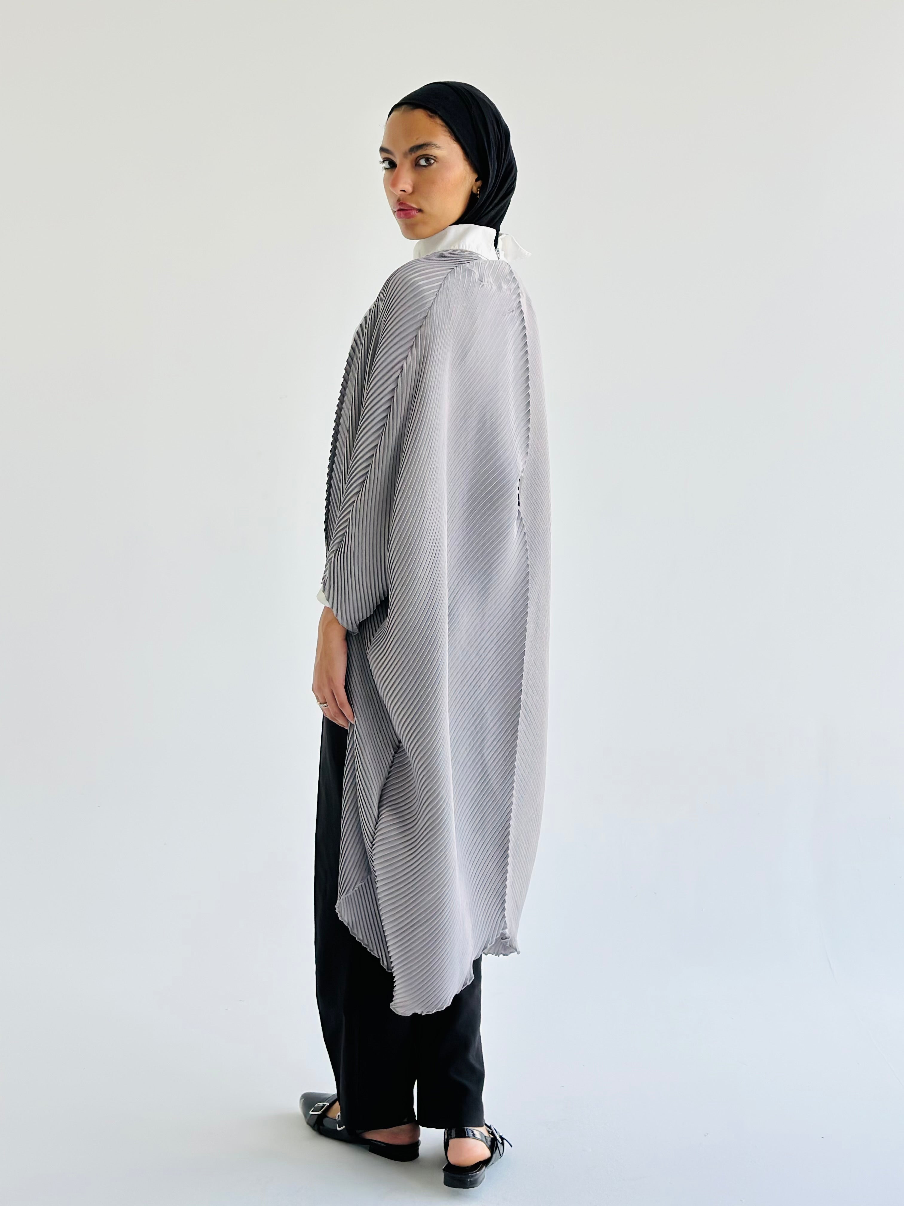 Shimmery Grey Pleated Cardigan
