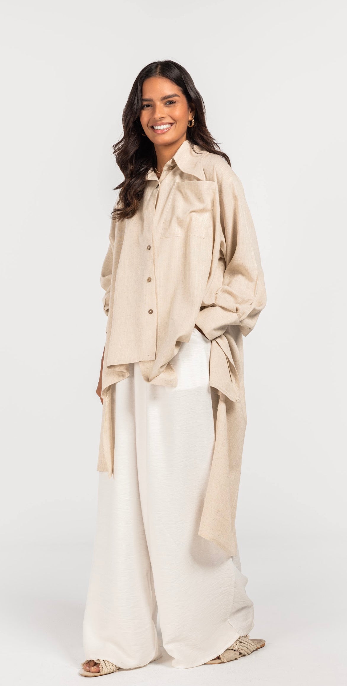 Beige Asymmetrical Linen Shirt