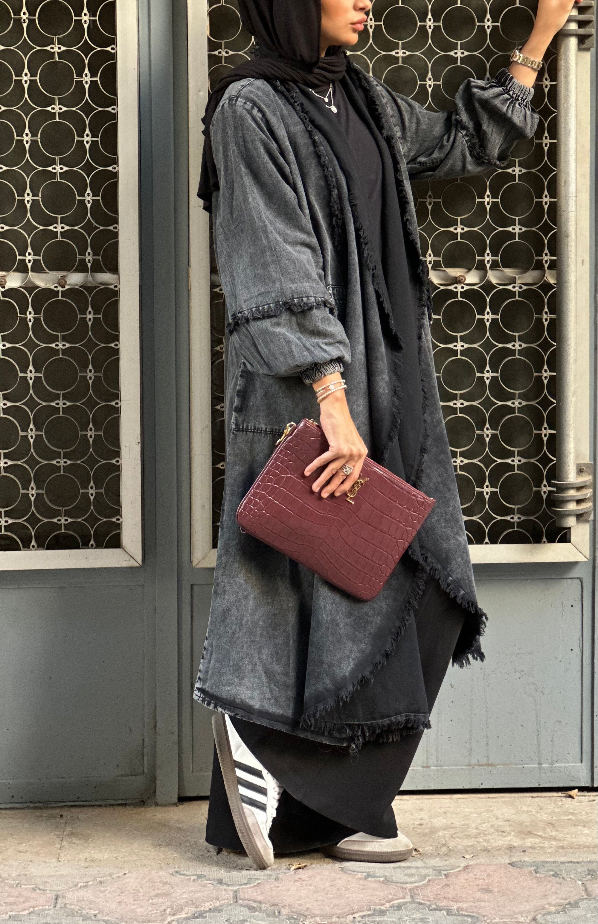 Washed Black Fringes Denim Cardigan