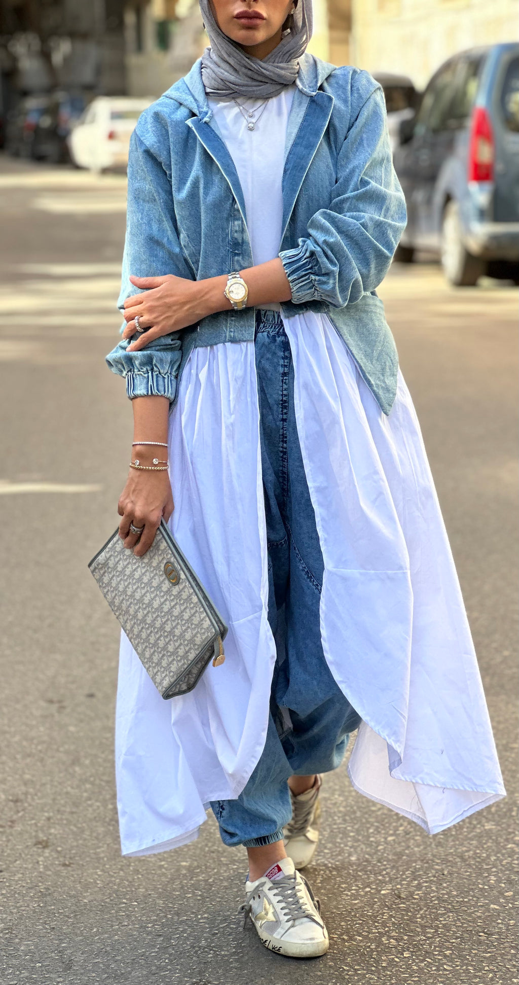 Denim Groovy Cardigan In White
