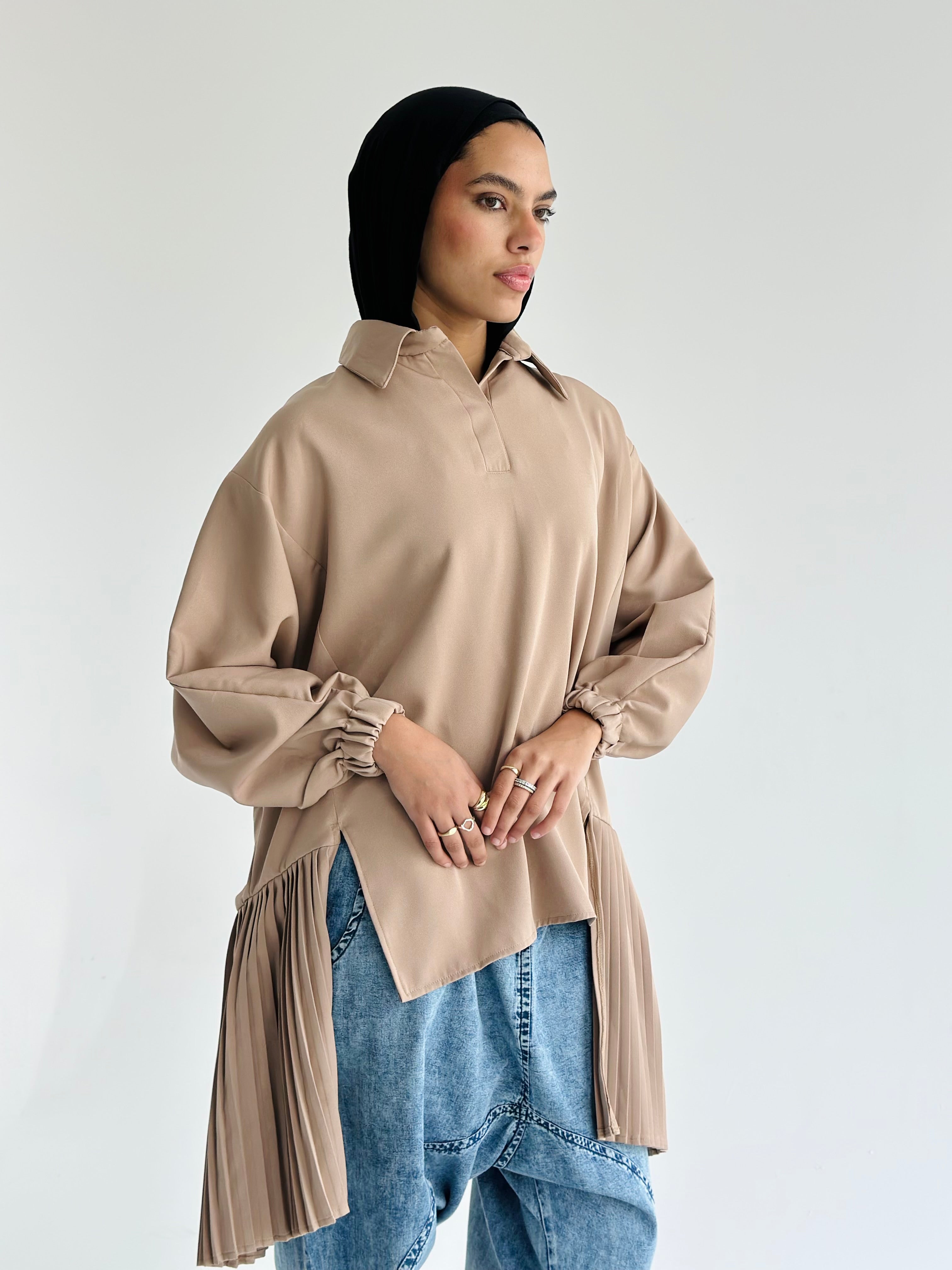 beige Pleated Top