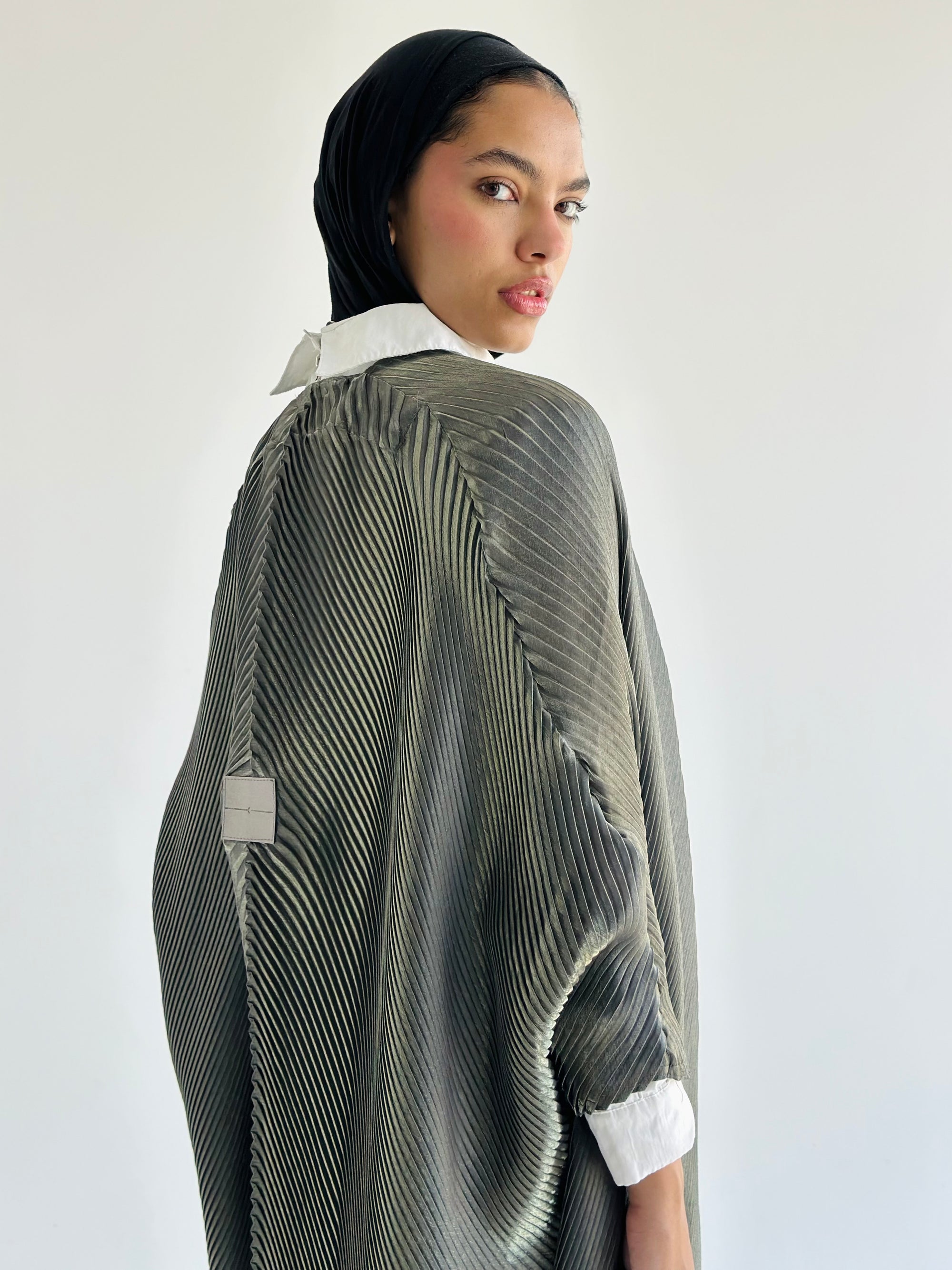 Shimmery Olive Pleated Cardigan