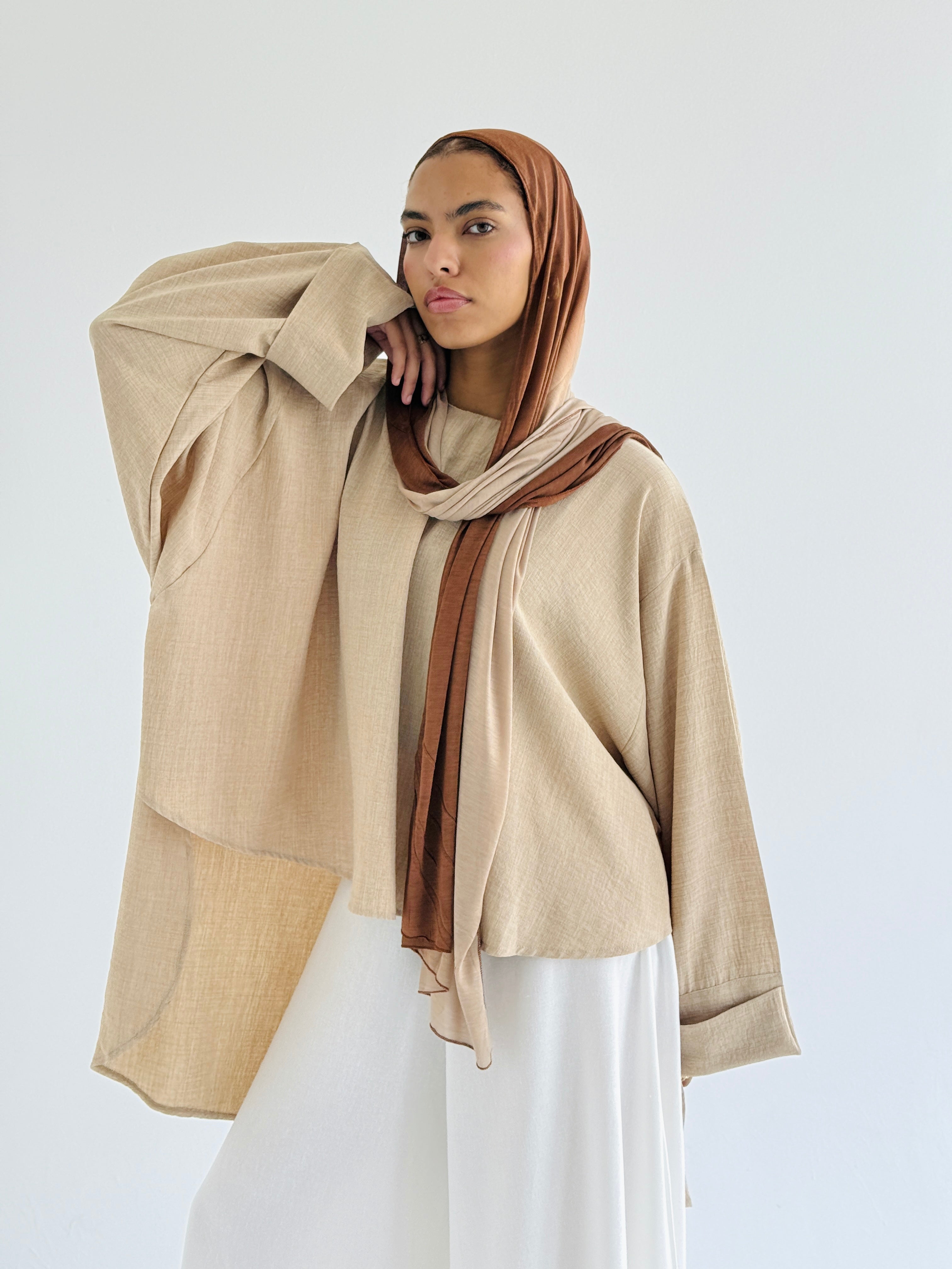 Beige High Low Linen Top