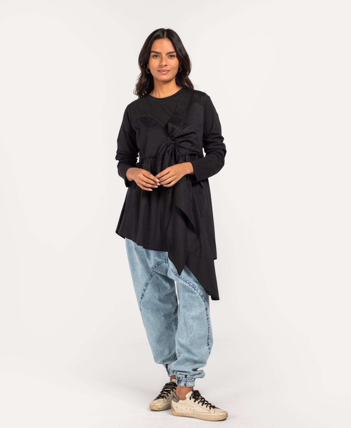 Black Cotton x Black Poplin Layered Top