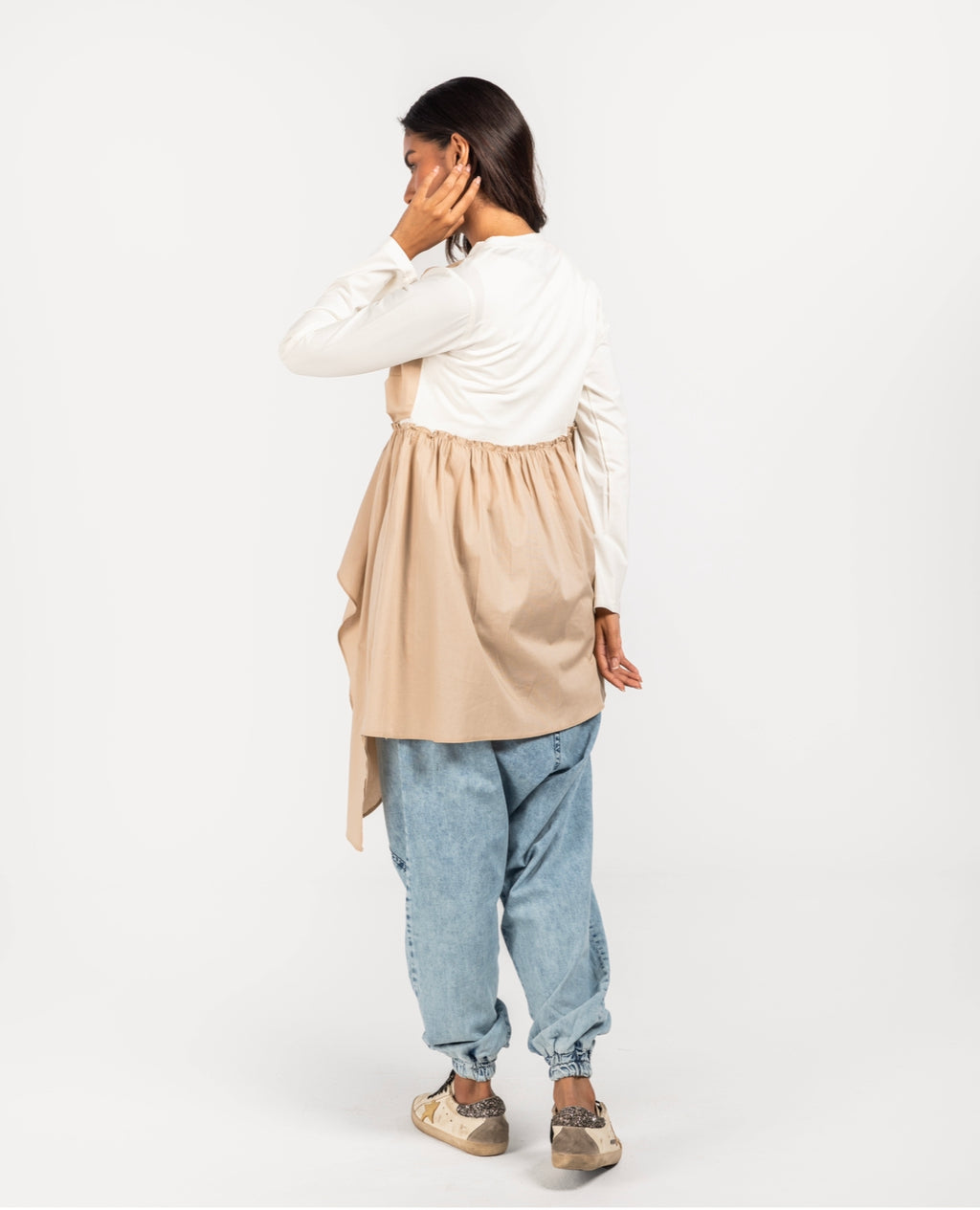 Offwhite Cotton x Beige Poplin Layered Top