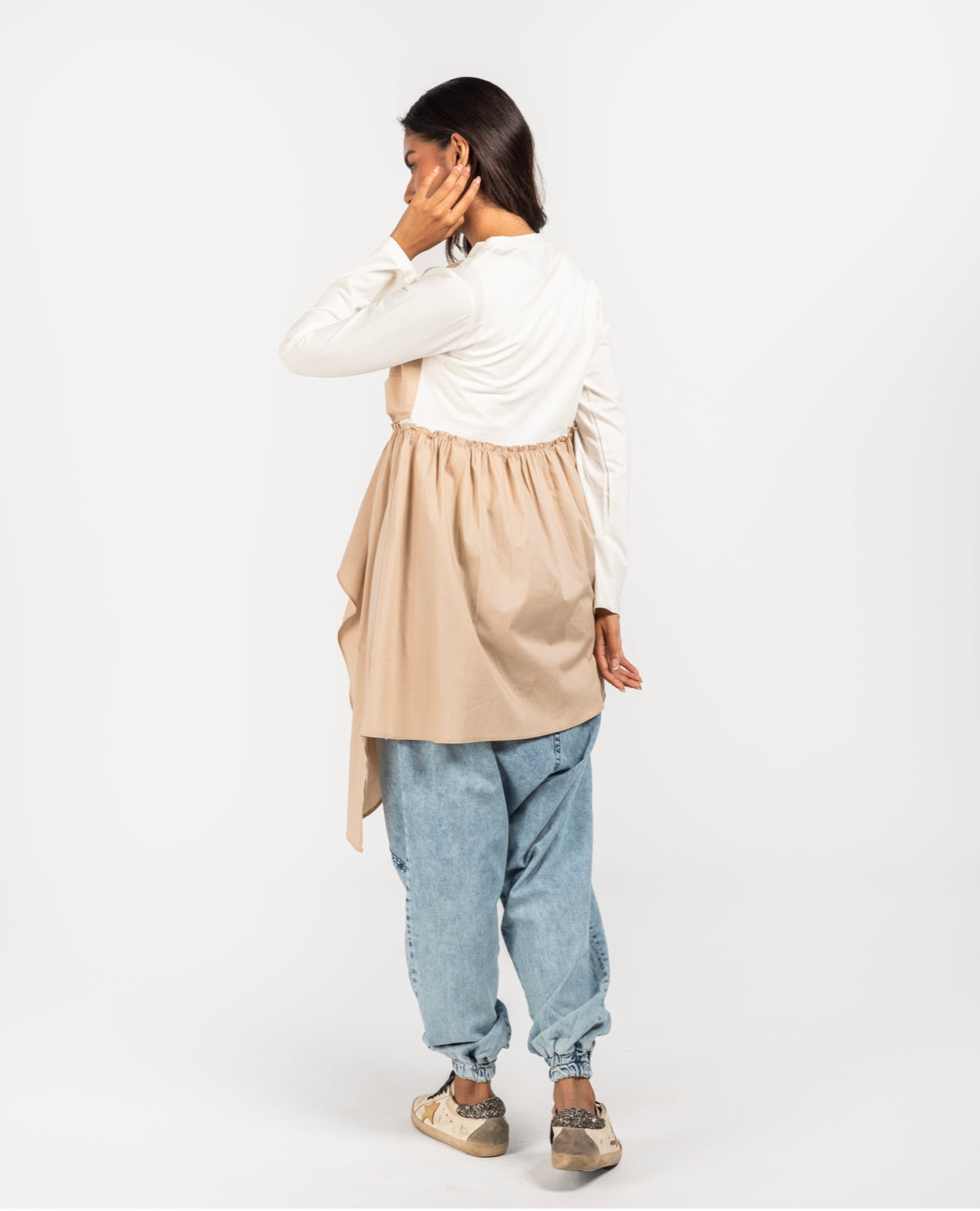 Offwhite Cotton x Beige Poplin Layered Top