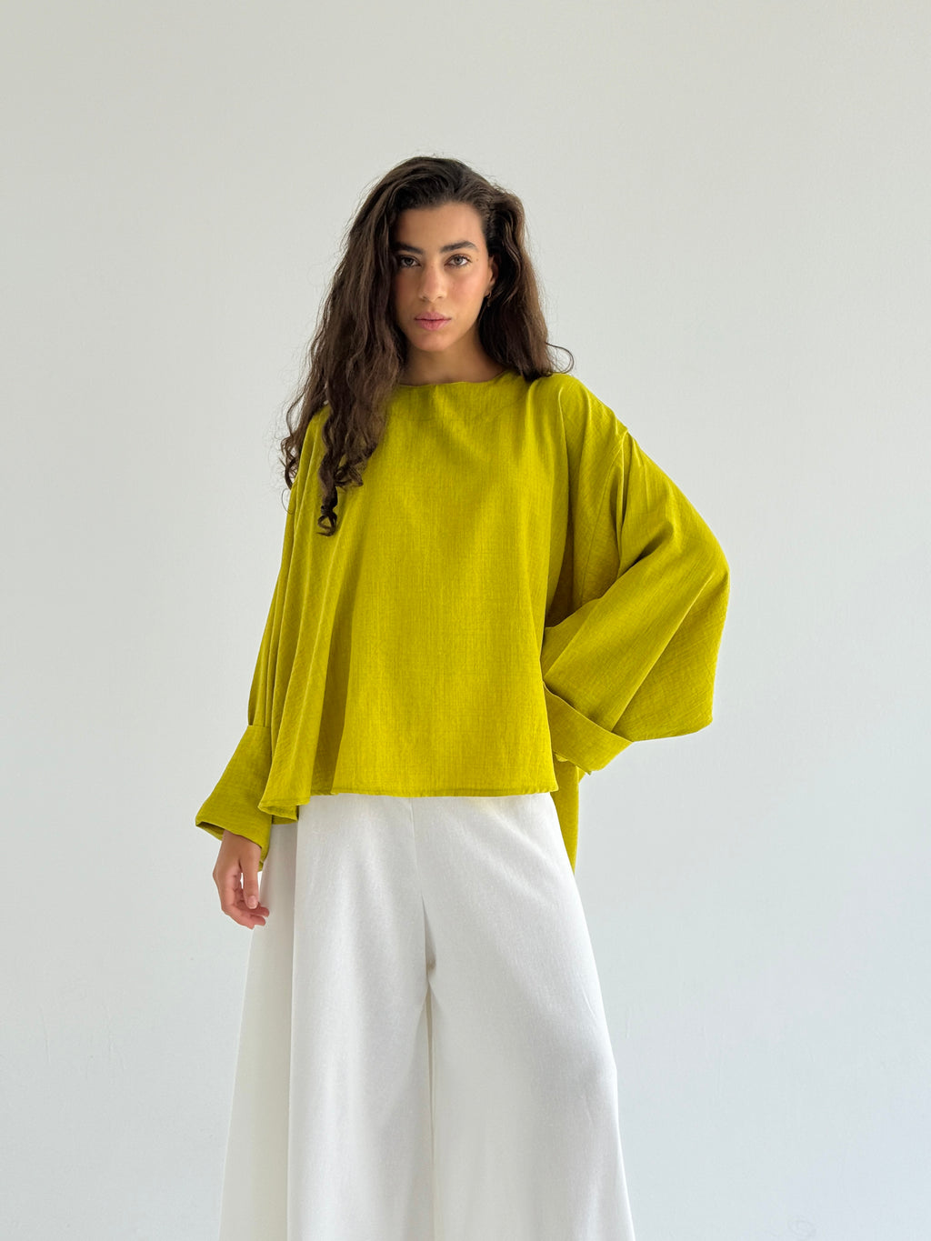 Lime High Low Linen Top