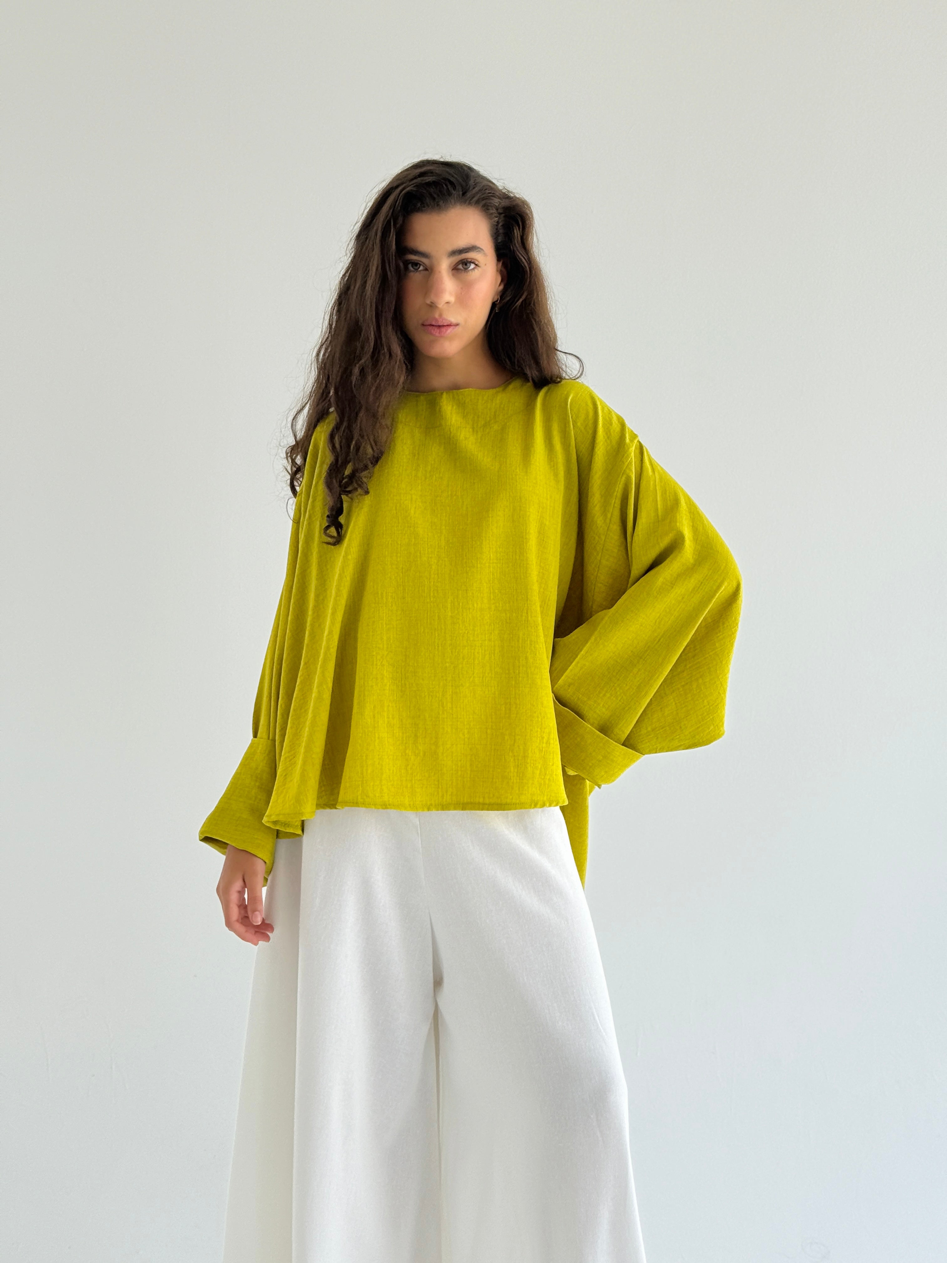 Lime High Low Linen Top