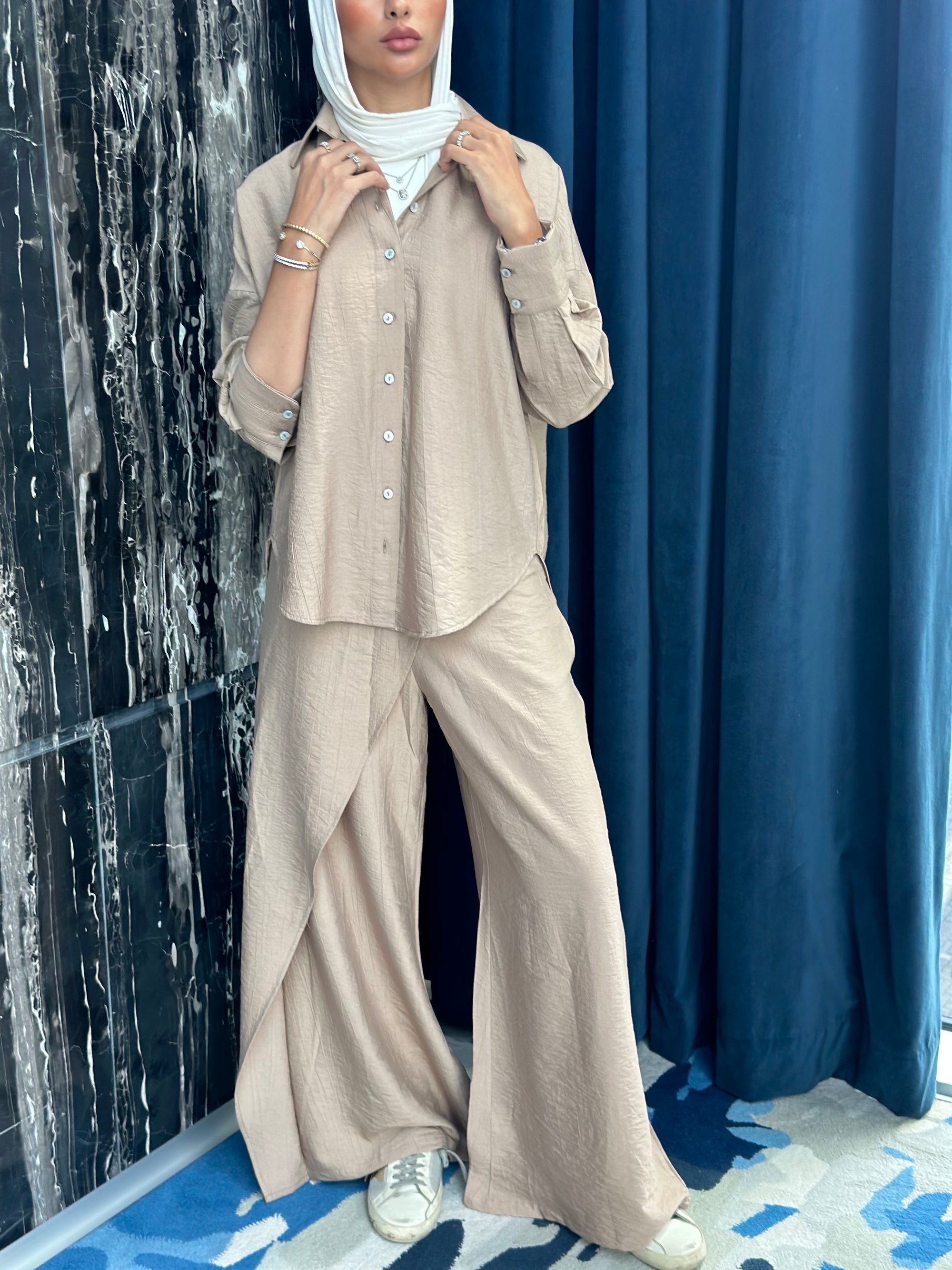 Beige Crinkled Set