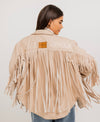 Beige Fringes Leather Jacket