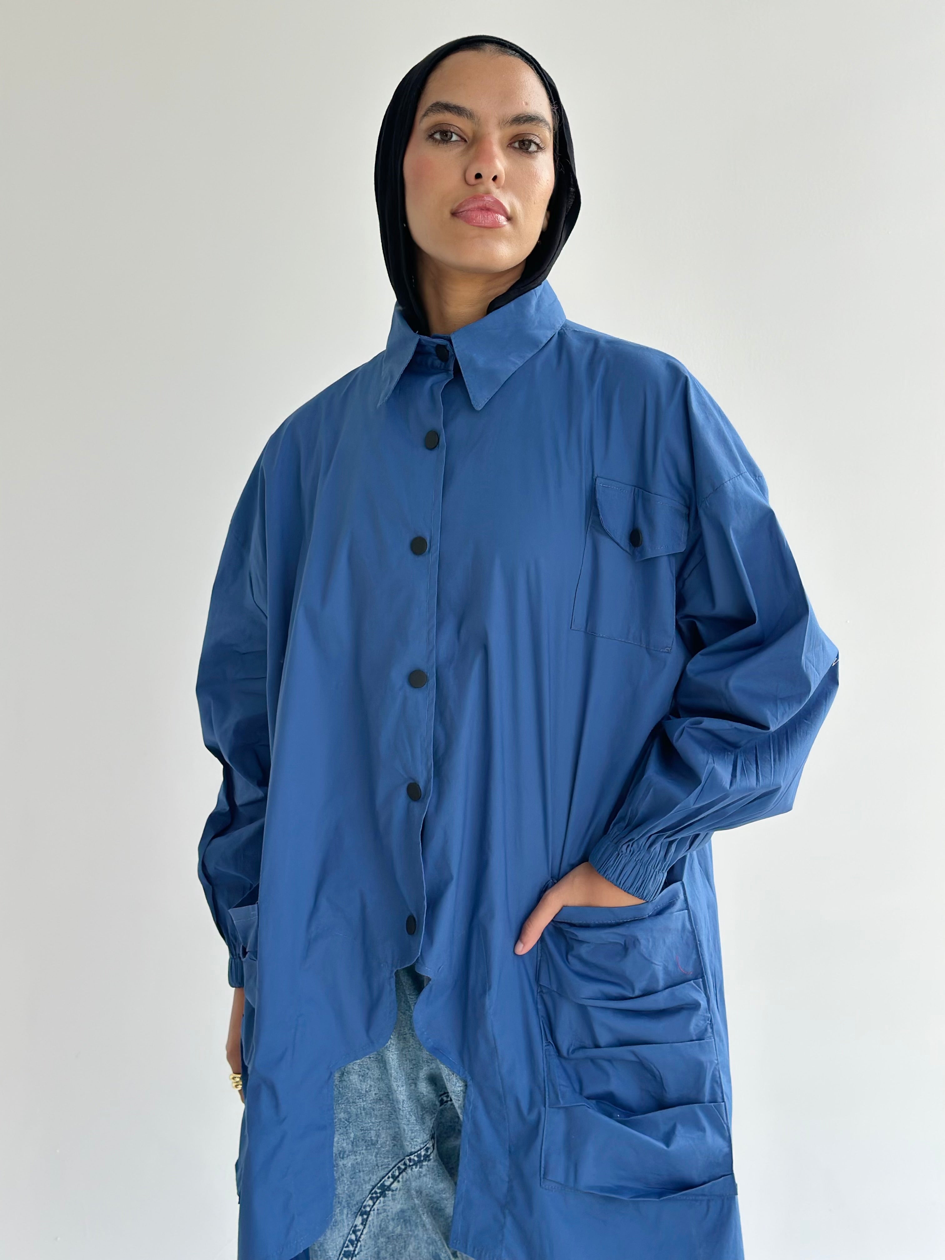 Blue Big Pockets Poplin Shirt