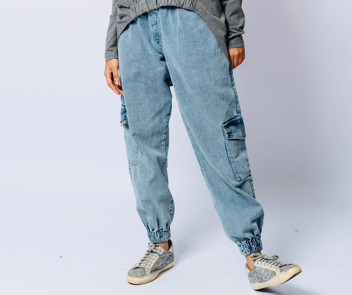 Blue Cargo Denim Pants