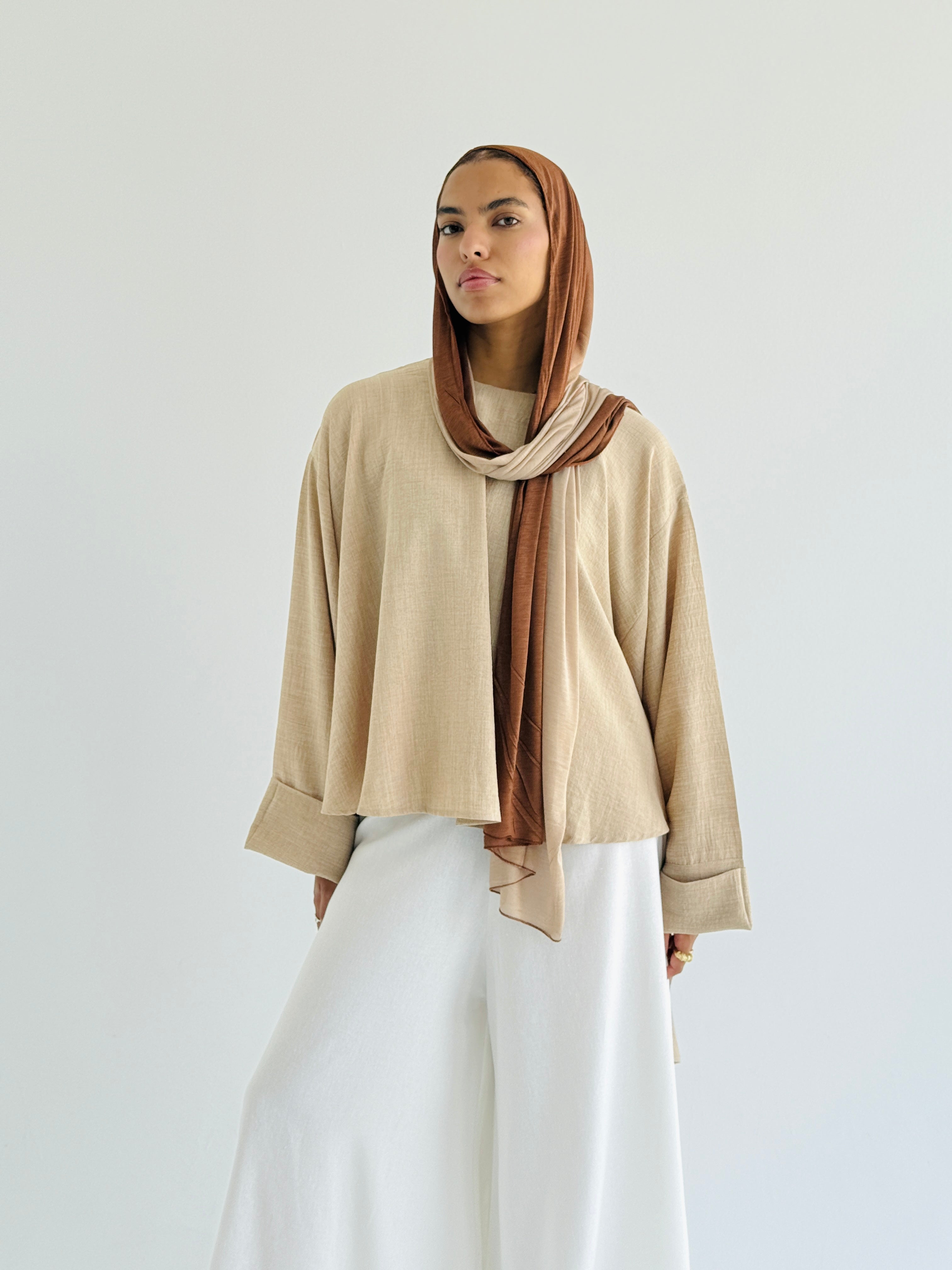 Beige High Low Linen Top
