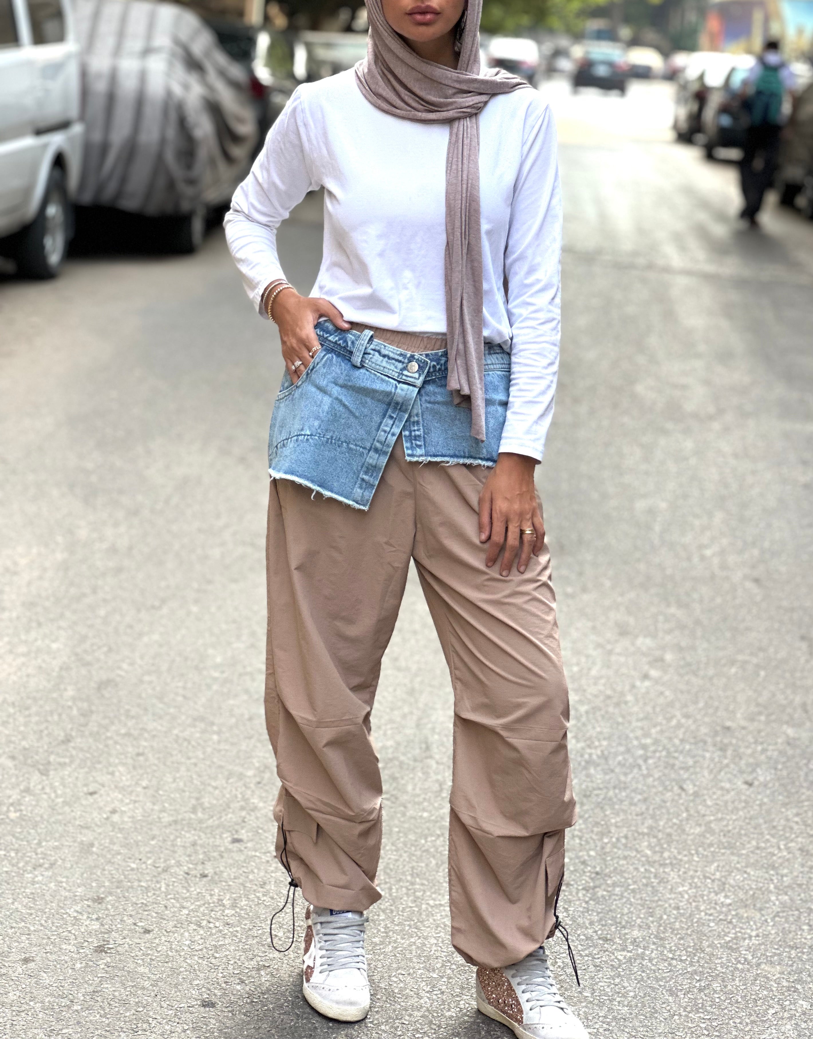 Beige Waterproof x Denim Pants