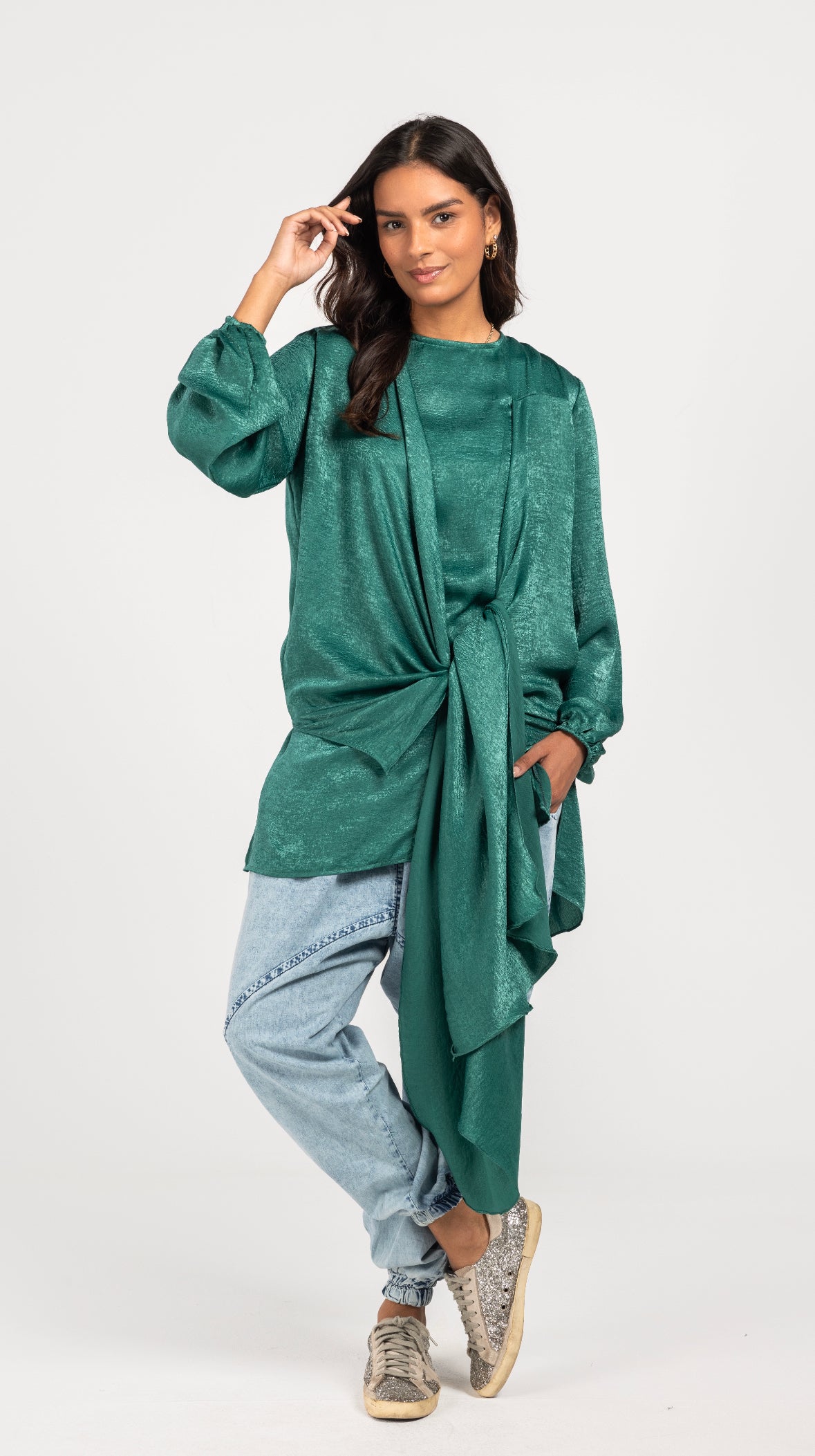 Green Satin Layered Shirt