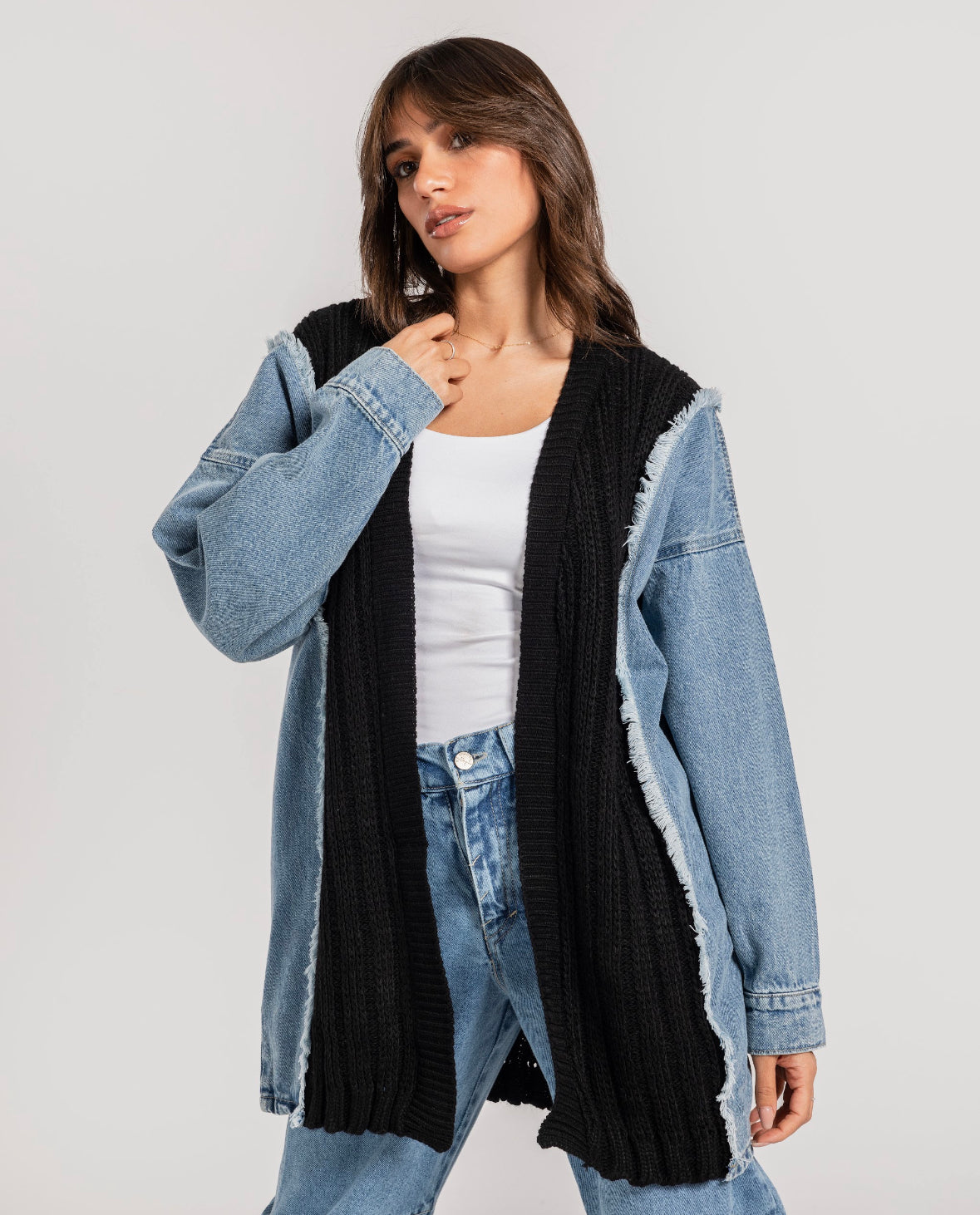 Black Denim x Knit Cardigan