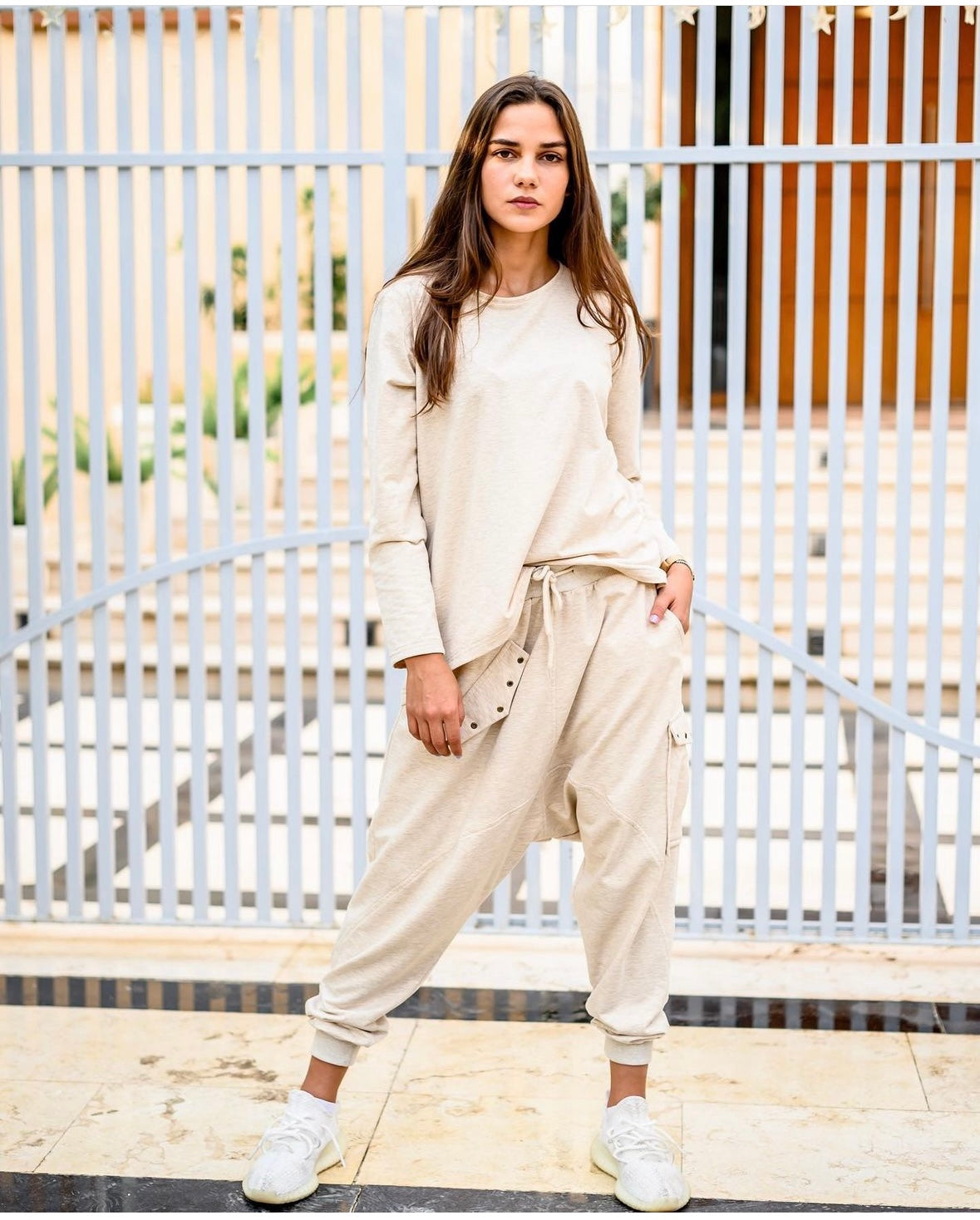 Beige Cotton Harem Set