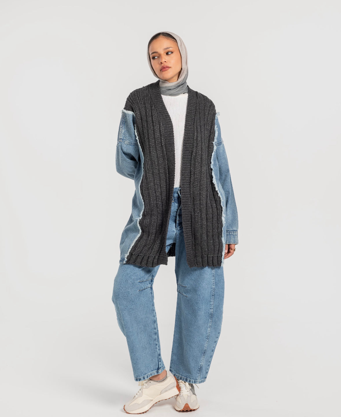 Grey Denim x Knit Cardigan
