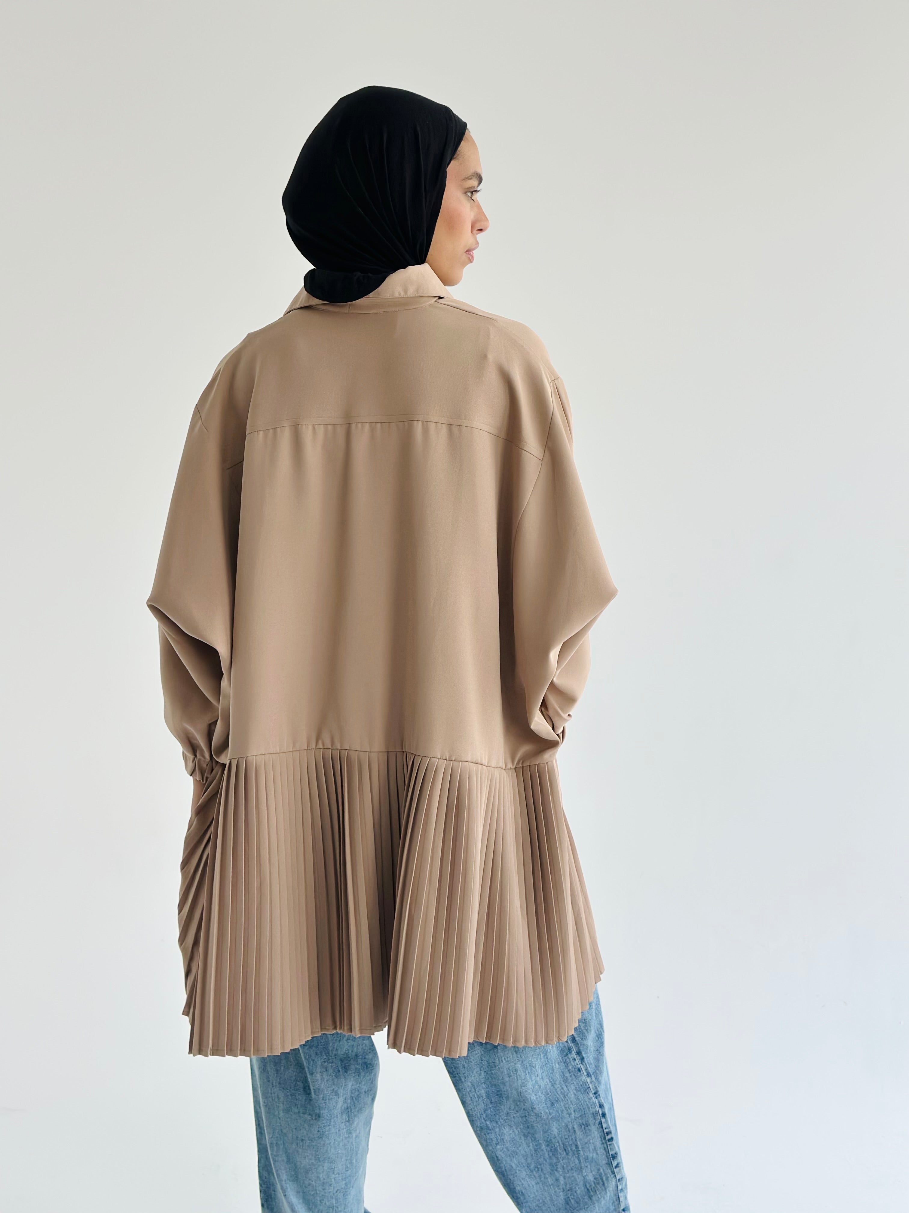 beige Pleated Top
